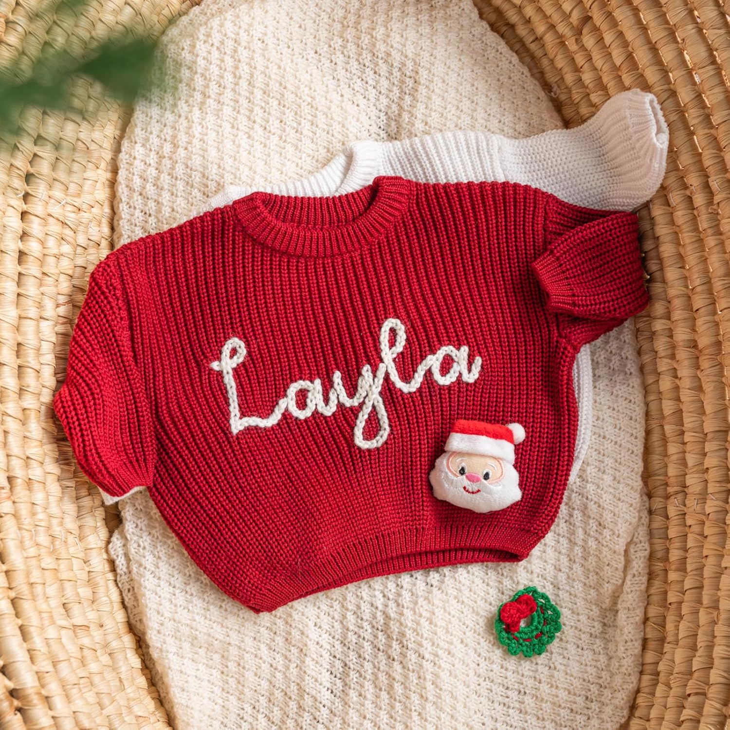 Custom Christmas Name Baby Knit Sweater - Embroidered, Personalized for Newborns. Unique Customized Gift for Baby - Image 2