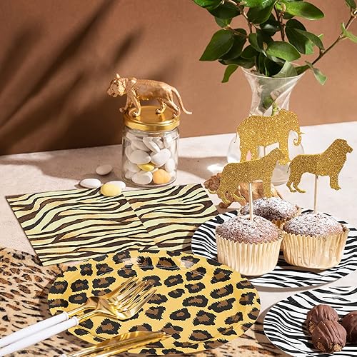 Miniatura 5 de DYLIVeS Safari Zoo - Decoraciones de fiesta de cumpleaños con estampado de animales, platos llanos con estampado de leopardo de 9 pulgadas, platos
