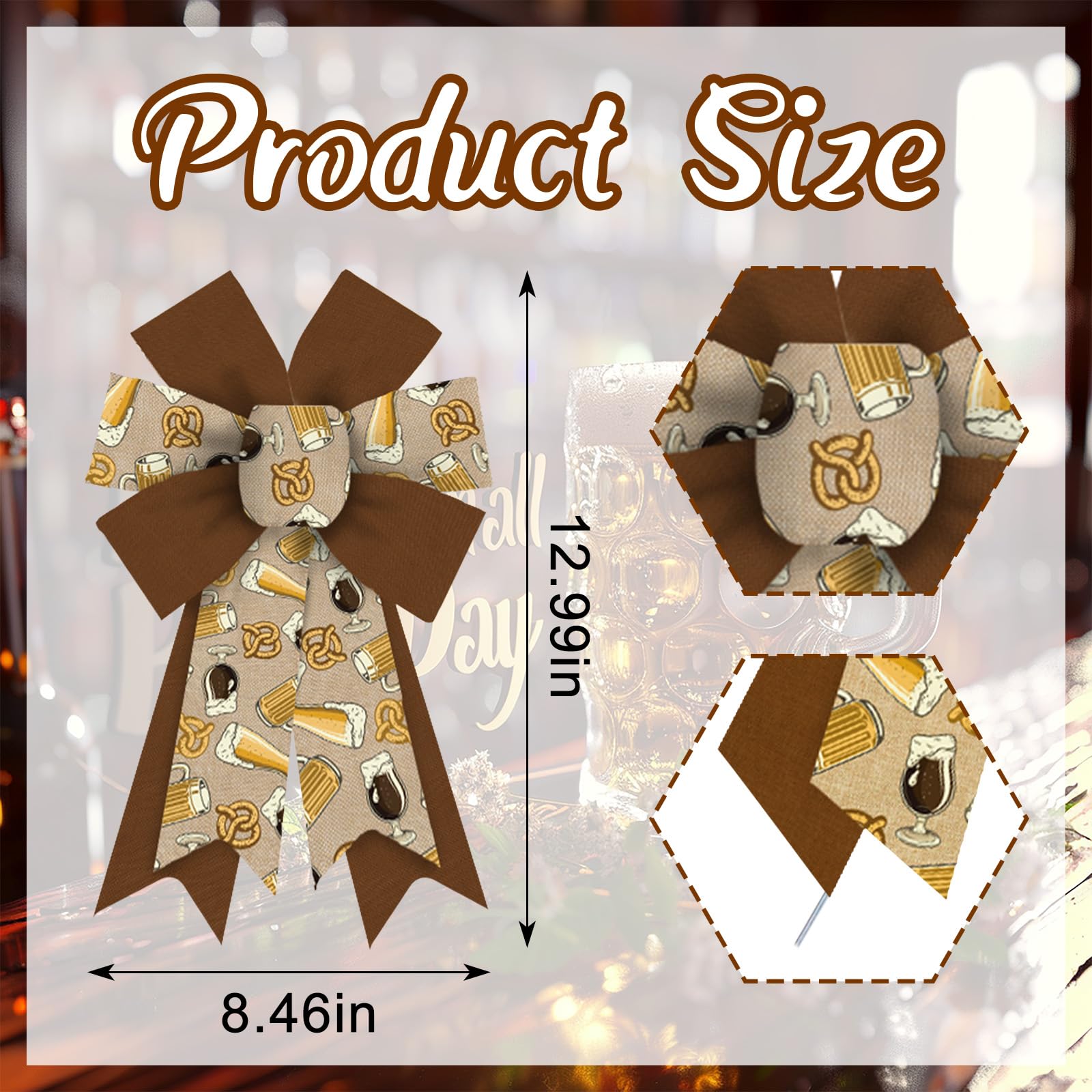 ABTOLS 2pcs Oktoberfest Bows for Wreath, Bavarian German Beer Party Wreath Bows Brown Bows for Front Door, Oktoberfest Pretzels Burlap Ornament Tree Topper Bows for Beer Party Indoor Outdoor Decor
