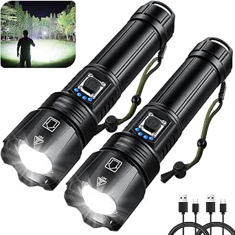 2 Pack 90000 Lumen Rechargeable Flashlights – Super Bright LED, 5 Modes, IPX6 Waterproof For Camping & Emergencies