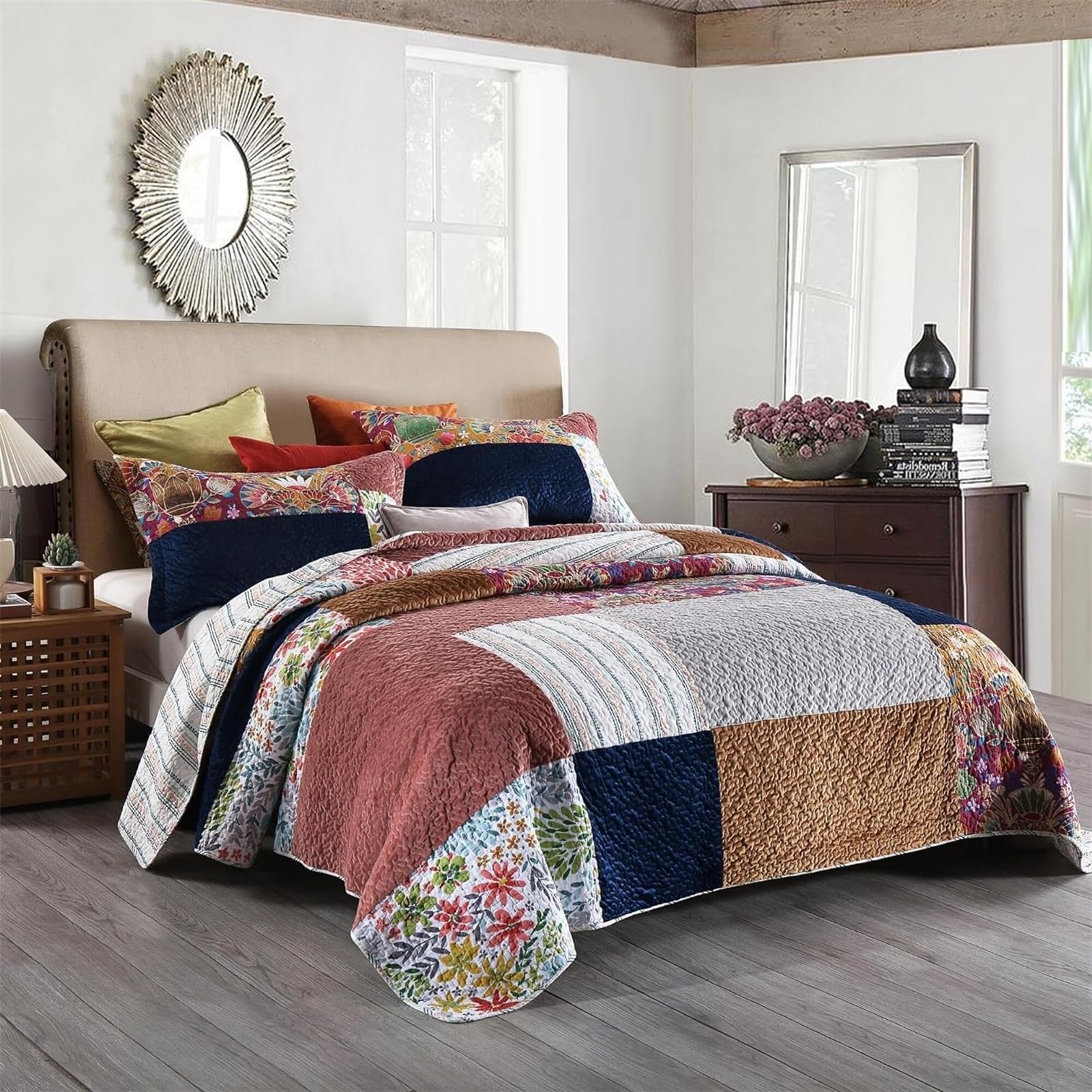 CUNTO GaRcan - Edredón de Cama de 3 Piezas con diseño Floral de Terciopelo Moran Grueso y Patchwork con Funda de Almohada (tamaño: 240 x 270 cm) (un Color, 240 x 270 cm)
