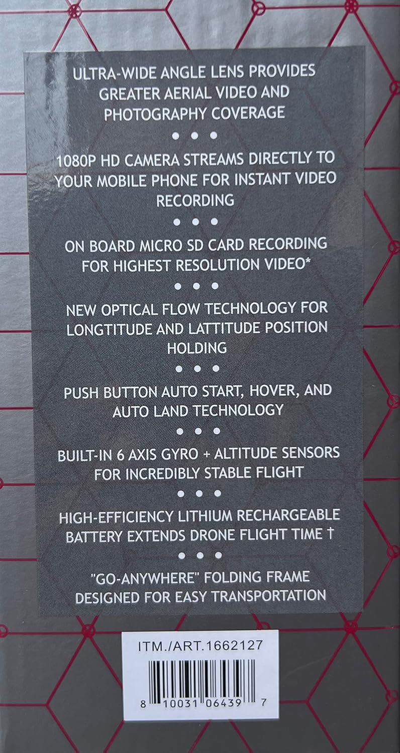 Back of ASC-2600 Drone Packaging highlighting features