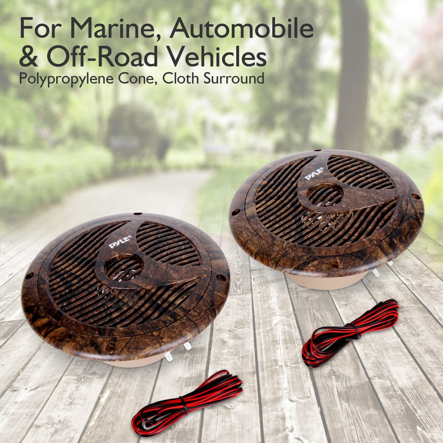 Pyle 6.5 Inch Marine Speakers - IP44 Waterproof and Weather Resistant Outdoor Audio Dual Stereo Sound System with 150 Watt Power, Low Profile Design and Camouflage Hunting Style - 1 Pair - PLMR60DK - Image 2