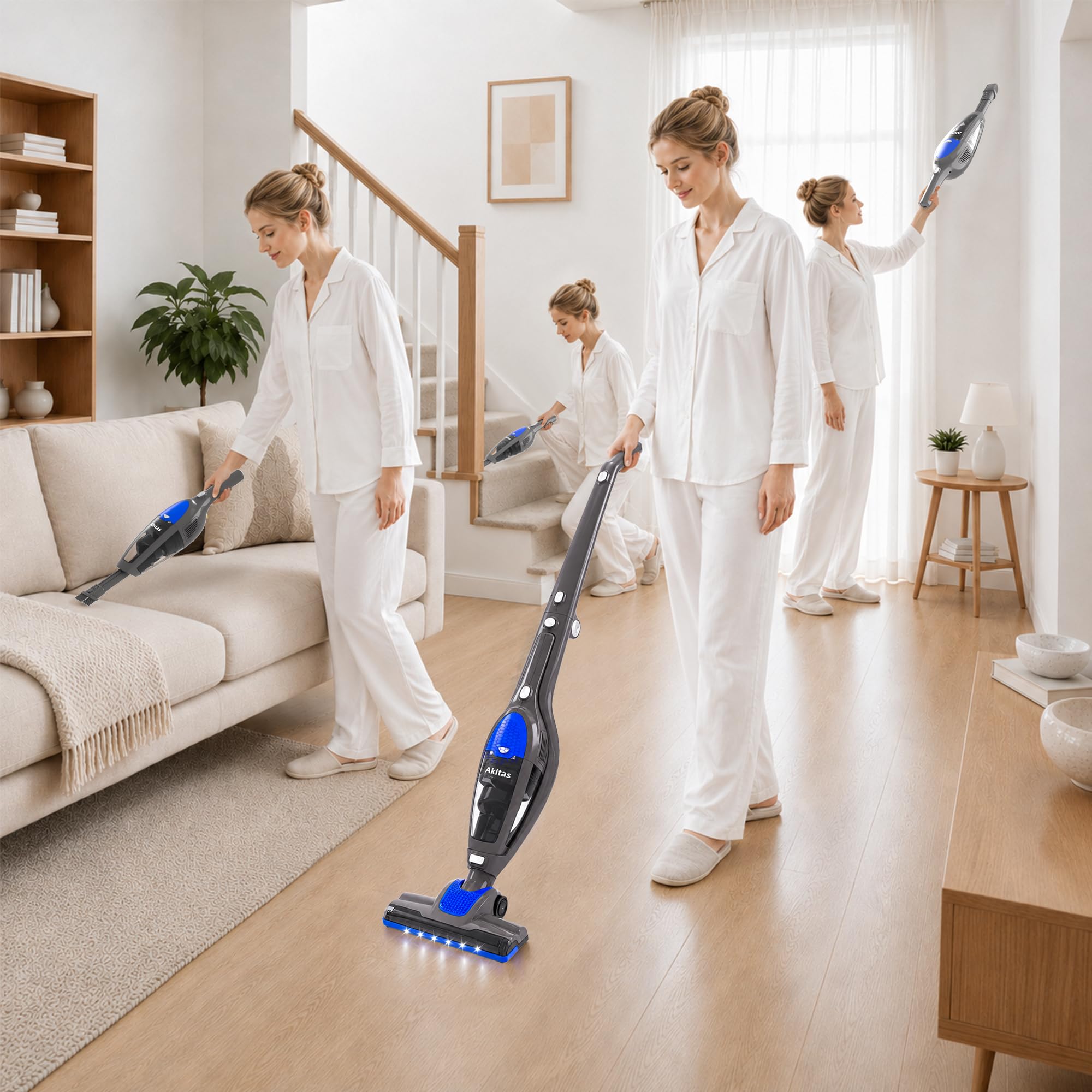 Akitas U10A 2in1 Potente Aspirapolvere Senza Fili Scopa Elettrica Verticale a Batteria Leggero 22,2v 150W con Batteria al Litio Ricaricabile per Pavimenti, Tappeti e Peli degli Animali Domestici