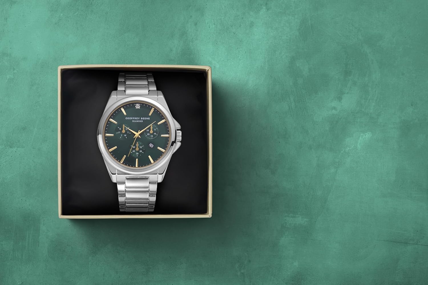 Geoffrey Beene Men's Decorative Subdials Metal Dress Watch Classic Quartz, Date, Elegant Design, Water-Resistant (Green/Silver) - Image 3