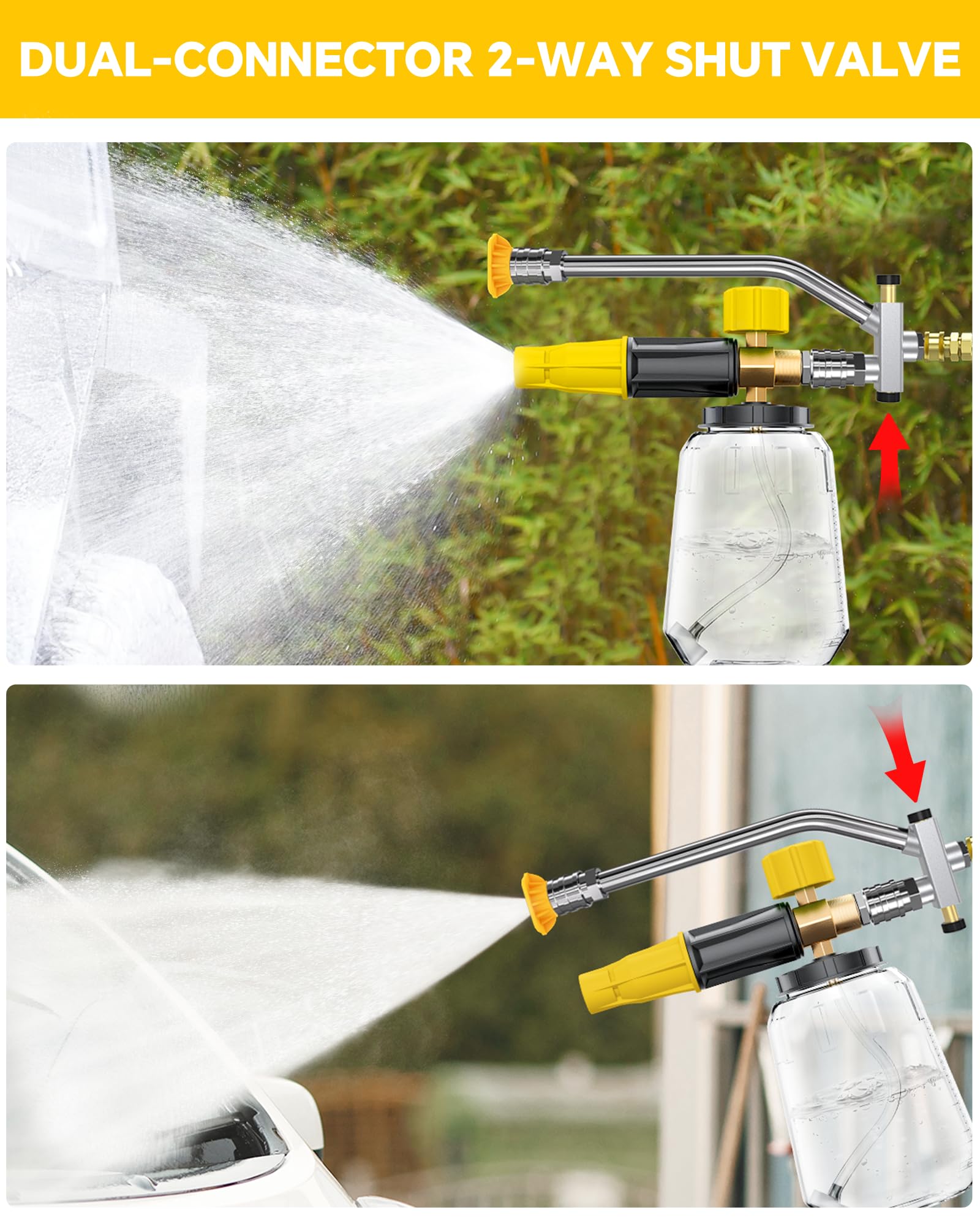 POHIR Pistola de lavado a presión de 5000 PSI con cañón, pulverizador de lavadora eléctrica con doble lanza de espuma ajustable, conector rápido de 1/4 pulgadas con puntas de boquilla (pistola, cañón