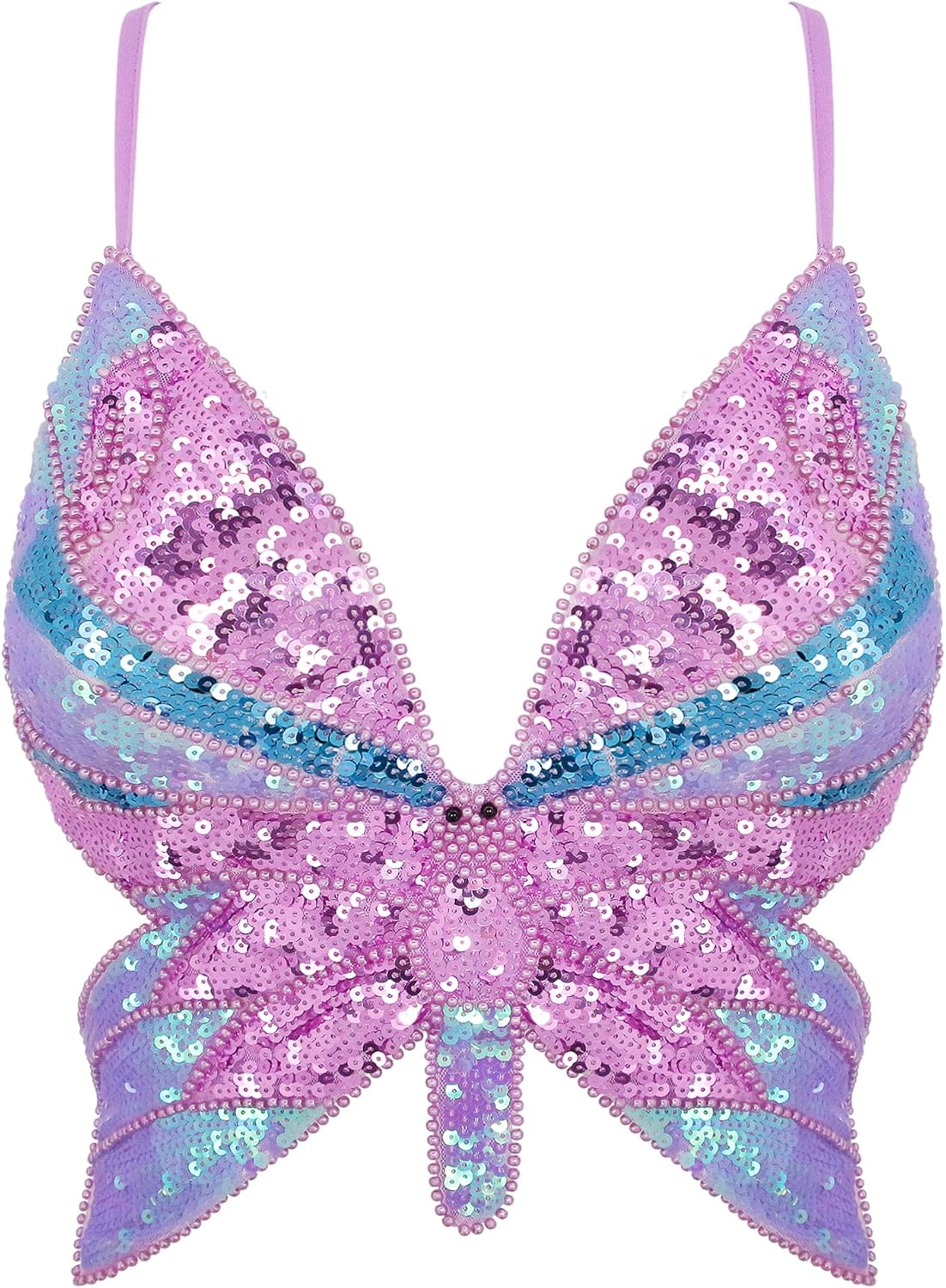 Mocure Womens Glitter Sequin Butterfly Crop Top Low-Cut Tank Top Rave Tube Vest Top for Belly Dance Costume Outfits