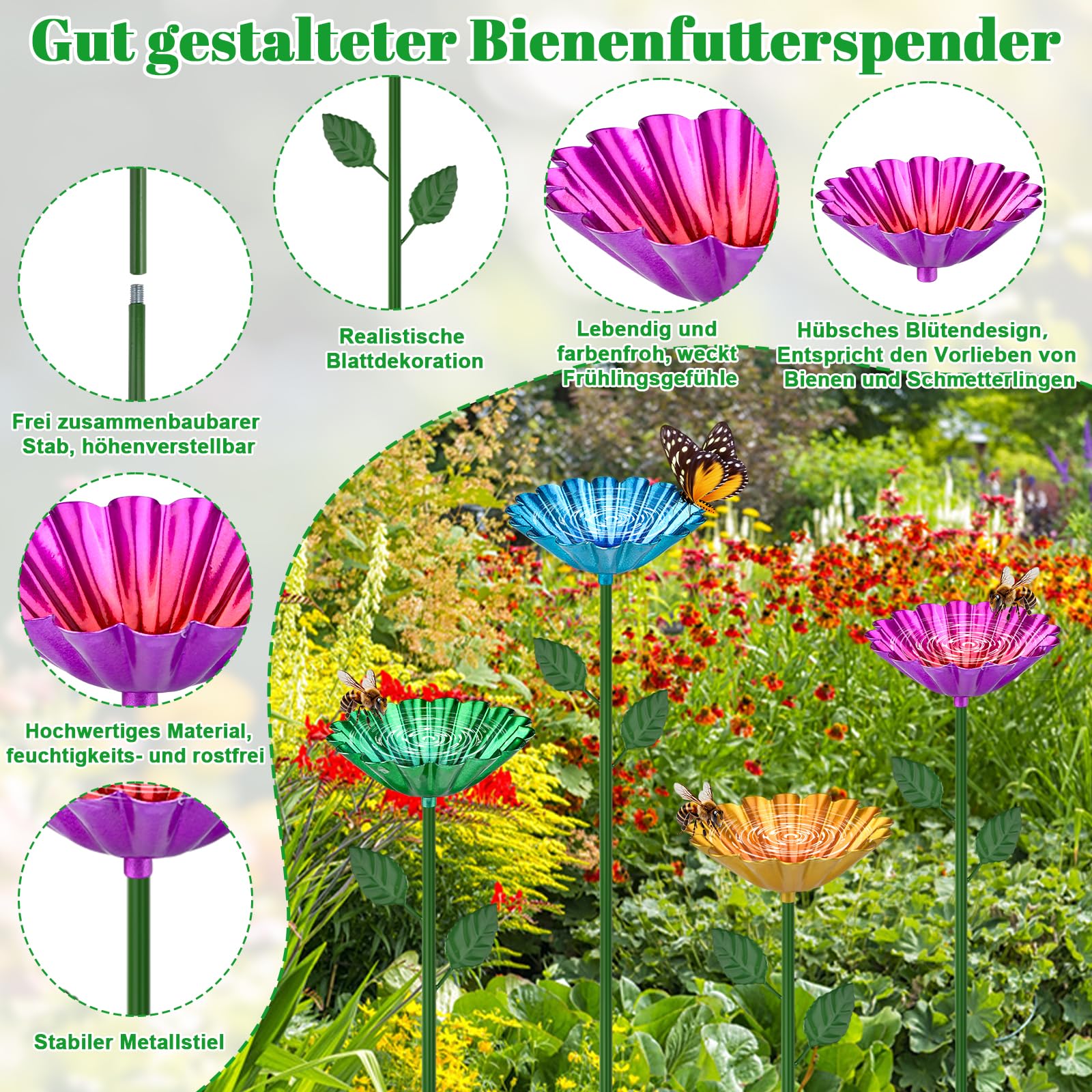 4 Stück Bienentränke für den Garten, Bienen Insektentränke Garten, Bienentränke Balkon, Vogel und Insektentränke, Vogeltränke Bienen Wasserstation, Garten Geschenk Futternapf für Honig, Spenders