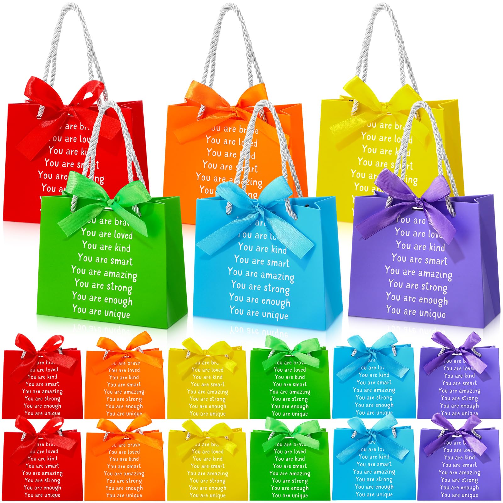 Kolldenn 24 Pack End of School Year Gift Bag with Handles Ribbon Rainbow Party Favors for Last Day of School Birthday Party Supplies (Elegant Style)