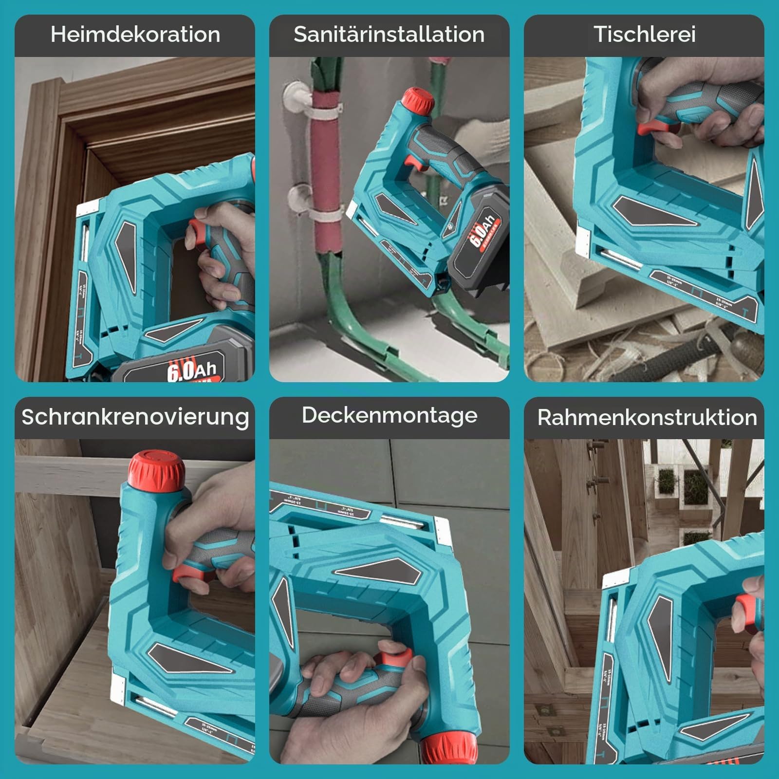 Akku Tacker Nagelpistole Kompatibel mit Makita 18V Lithium-Akku, 100W | Tackerpistole mit 1000 Gerade Nägel und 1000 U-förmige Nägel, Elektro Tacker Elektrotacker (mit 1 Battery)