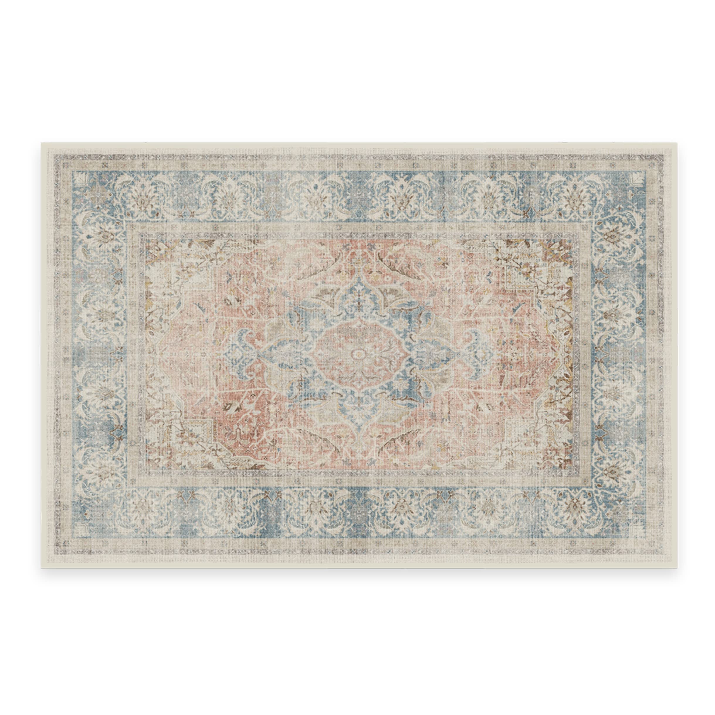 RUGGABLE Sarrah - Machine Washable Rug - Elegant Room Decor and Vintage Area Rug Perfect for Living Room Bedroom Kitchen - Stain Resistant - Pet & Child Friendly - Coral 60cm x 90cm (Standard Pad)