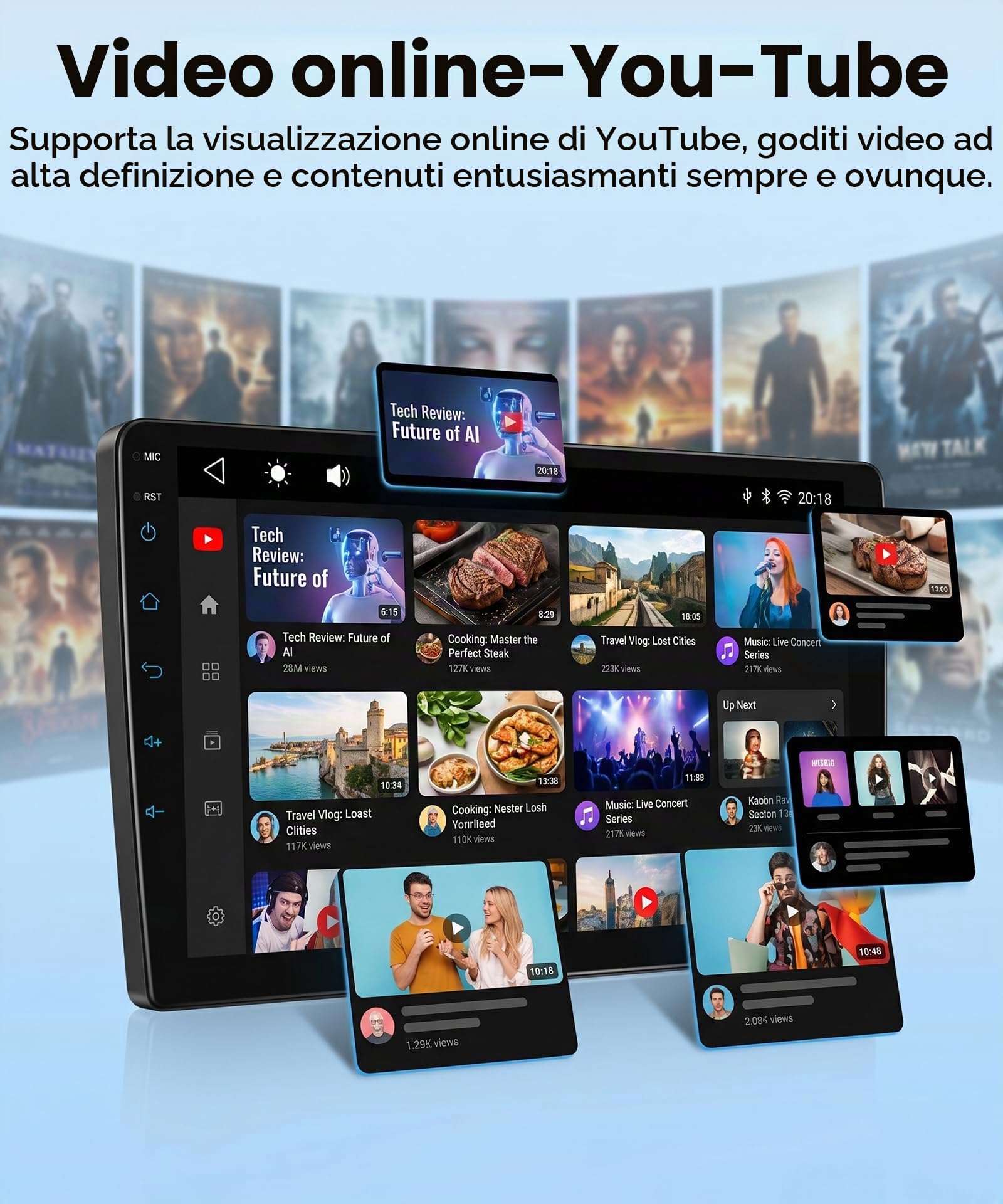 Rimoody Autoradio 2 Din con Wireless Carplay Android Auto You-Tube Vi-Link Bluetooth FM/RDS DSP EQ, 9 Pollici Touchscreen Radio Doppio Din Mirror Link USB Controllo del Volante Telecamera Posteriore