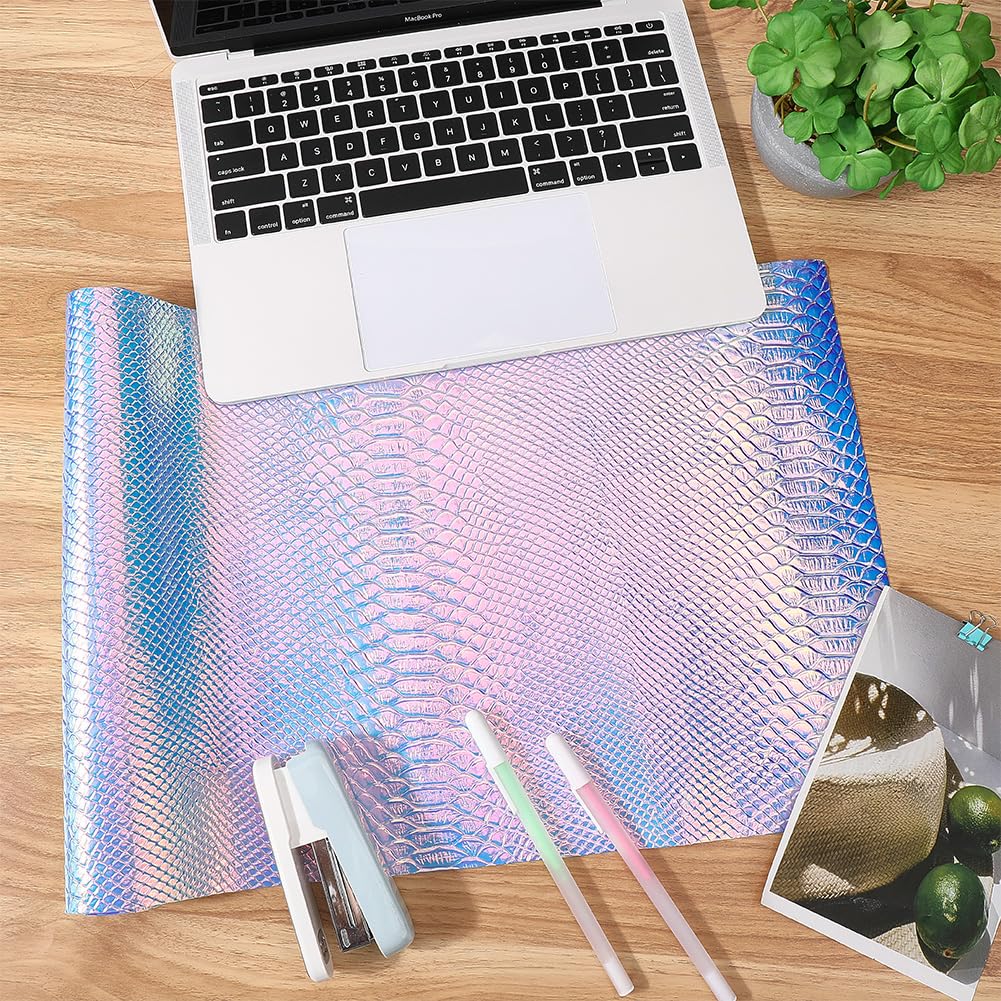 CALFOVERA 135 x 30cm Synthetic Vinyl Fabric Light Purple Embossed Snake Skin PU Leather Sheets Crocodile Textured Holographic Leatherette Faux Leather Rolls for DIY Crafts Making Furniture Cover - Image 3