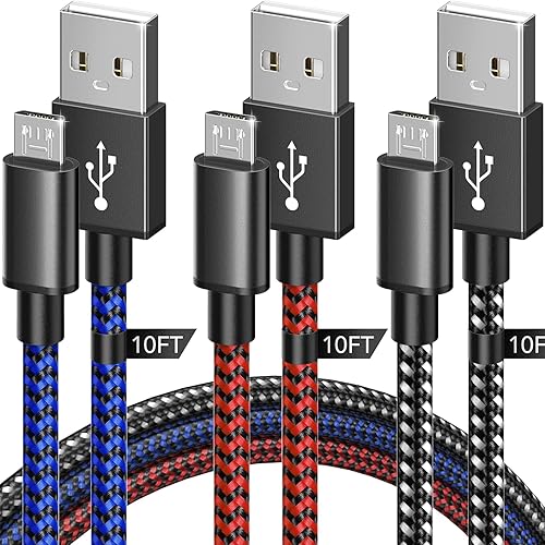 Miniatura 6 de 6amLifestyle Cable de carga PS4, cable USB a micro USB de 10 pies, cable trenzado de nailon, para PS4 SlimPro, controlador Xbox One SX, paquete de 2