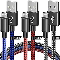 Vista 2 de Paquete de 3 cables de carga para controlador PS4 de 10 pies Cable de carga de nailon trenzado micro USB de alta velocidad compatible