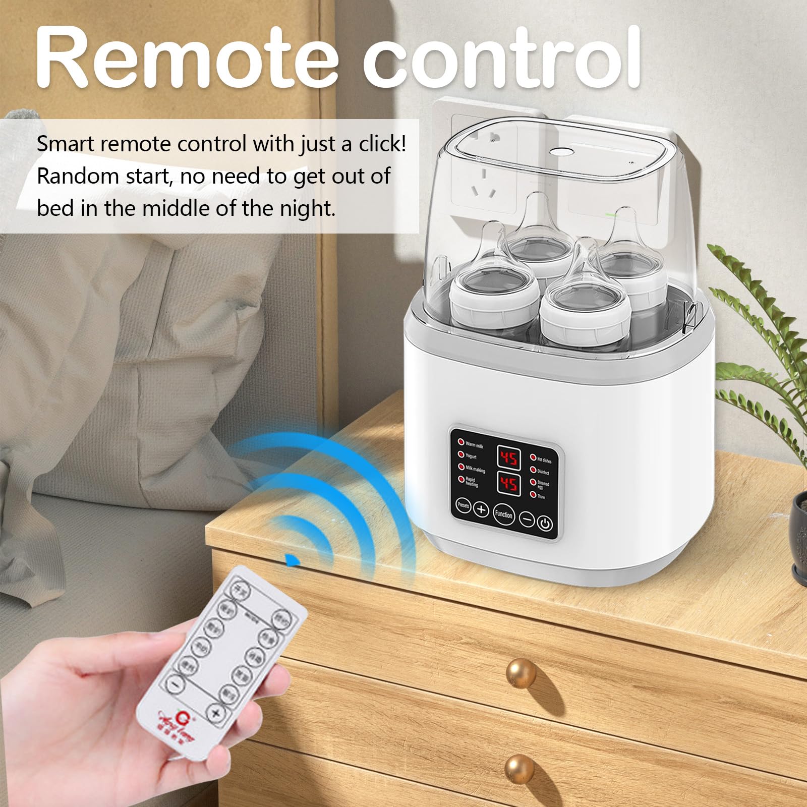 Flaschenwärmer Baby, 8-In-1 Sterilisator für Babyflaschen Flaschenwärmerbabyflaschen Wärmer mit Lcd-Display und Fernbedienung für Erhitzen Auftauen und Sterilisieren Bietet Platz für 4 Flaschen