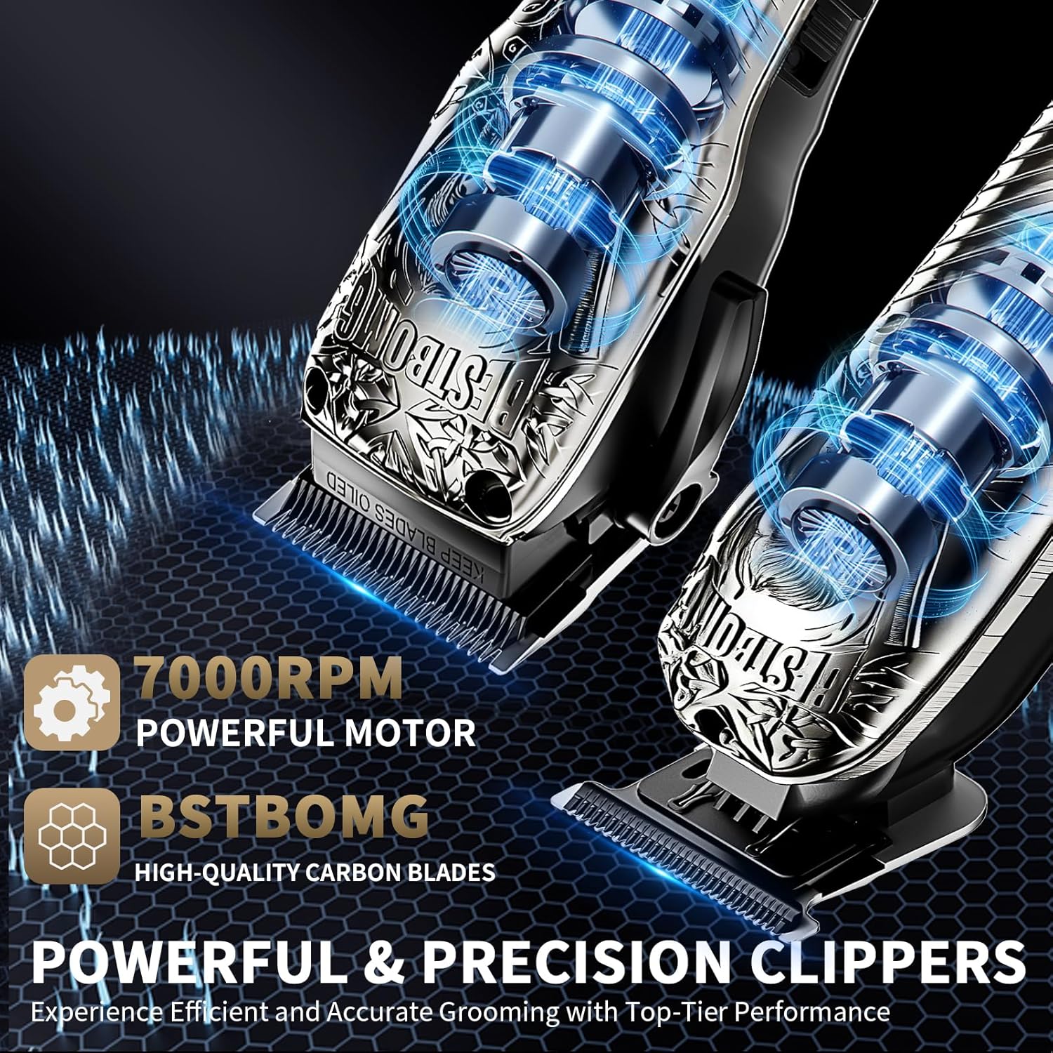 BESTBOMG Professional Cordless Mens Hair Clippers & Beard Trimmer and Electric Shavers Kits & Sets,Metal Hair Clippers Cutting Grooming Kit with Long Battery Life for Family Barber Use (Gray) - Image 5