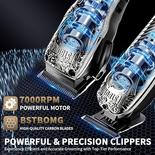 Miniatura 5 de Kit y juegos de cortapelos y recortadores de barba y afeitadoras eléctricas para hombre, kit de corte de metal con batería de larga duración para