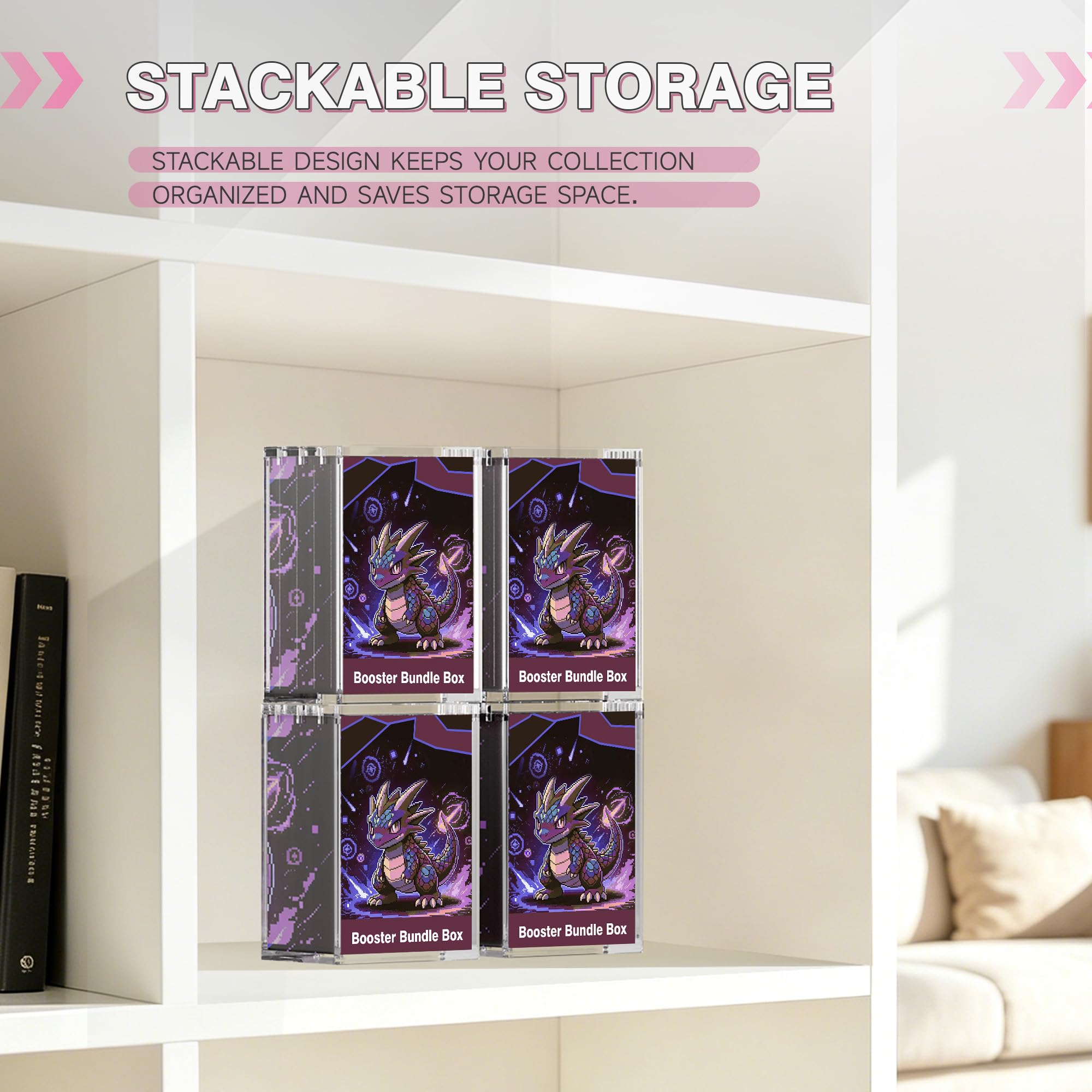Boîte en Acrylique pour Booster Bundles, Magnétique 5 mm d'épaisseur, aucun assemblage nécessaire, Housse de Protection Empilable, Boîte de Rangement Offre un Stockage Sécurisé des Cartes