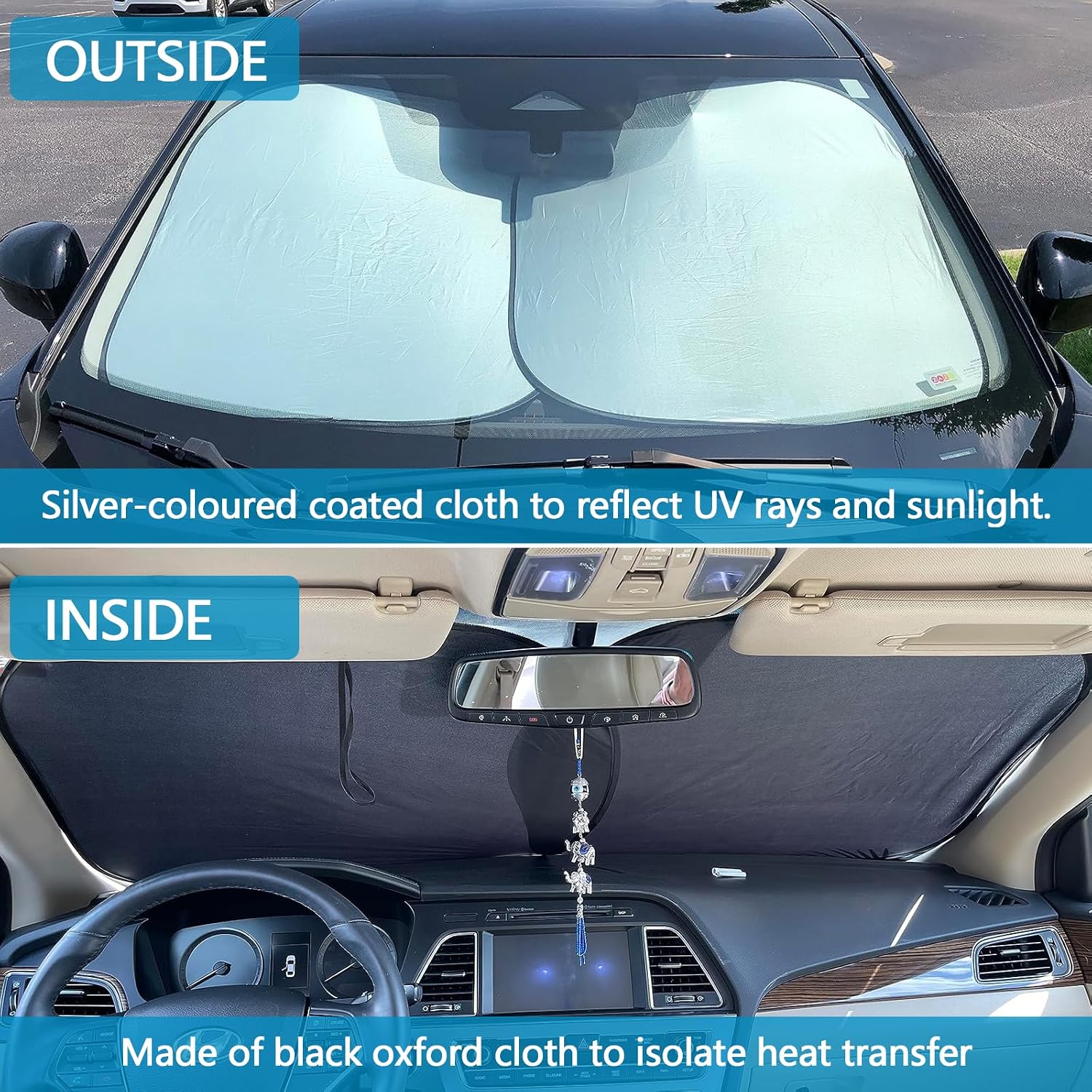 Car Windshield Sun Shade, 28" × 31" Foldable Automotive Front Window Sunshade Protector Sun Heat and UV Rays Blocker, Universal Car Window Sunshade for Most Sedans SUV Truck
