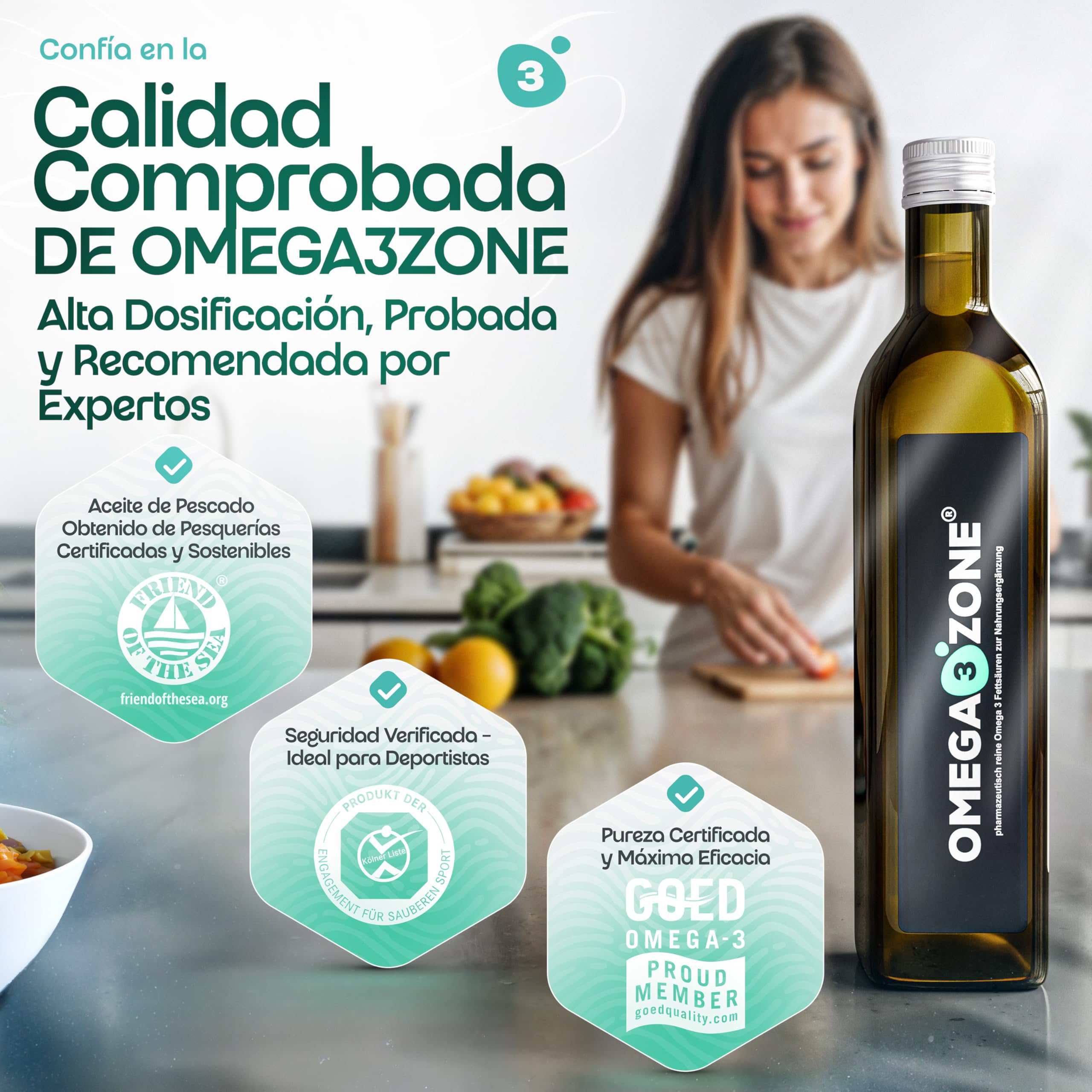 omega3zone Aceite de Pescado Premium Omega-3 líquido – Alta dosis: 5400 mg por porción en forma de triglicéridos – Certificado por laboratorio, fabricado en Alemania – 500 ml (500ml, Limón-Jengibre)