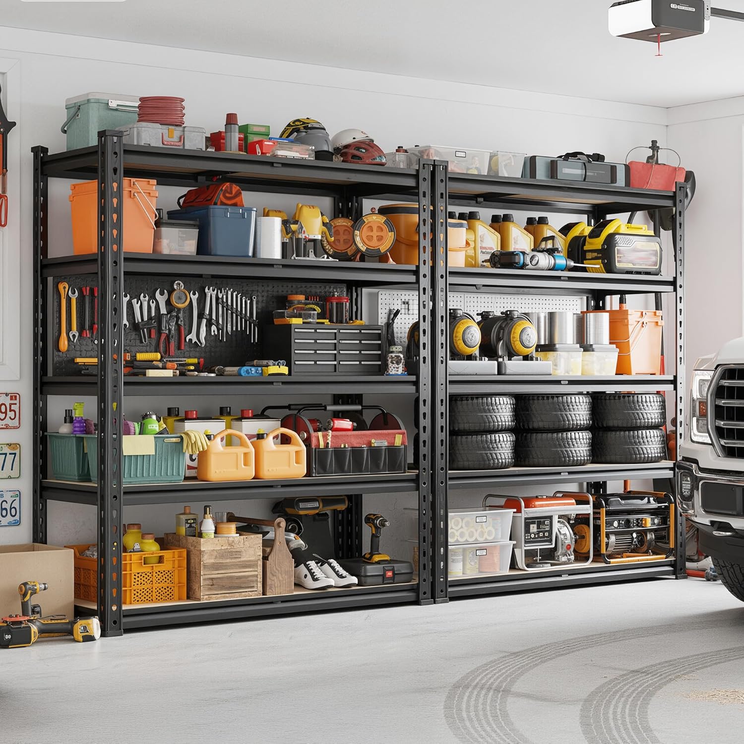 REIBII Set of 2 Garage Shelving, 2015LBS Adjustable Metal Shelving, 5 Tier Storage Shelves for Garage, Pantry, Kitchen, Basement 72.1" H x 35.54" W x 15.75" D Heavy Duty Shelving Unit