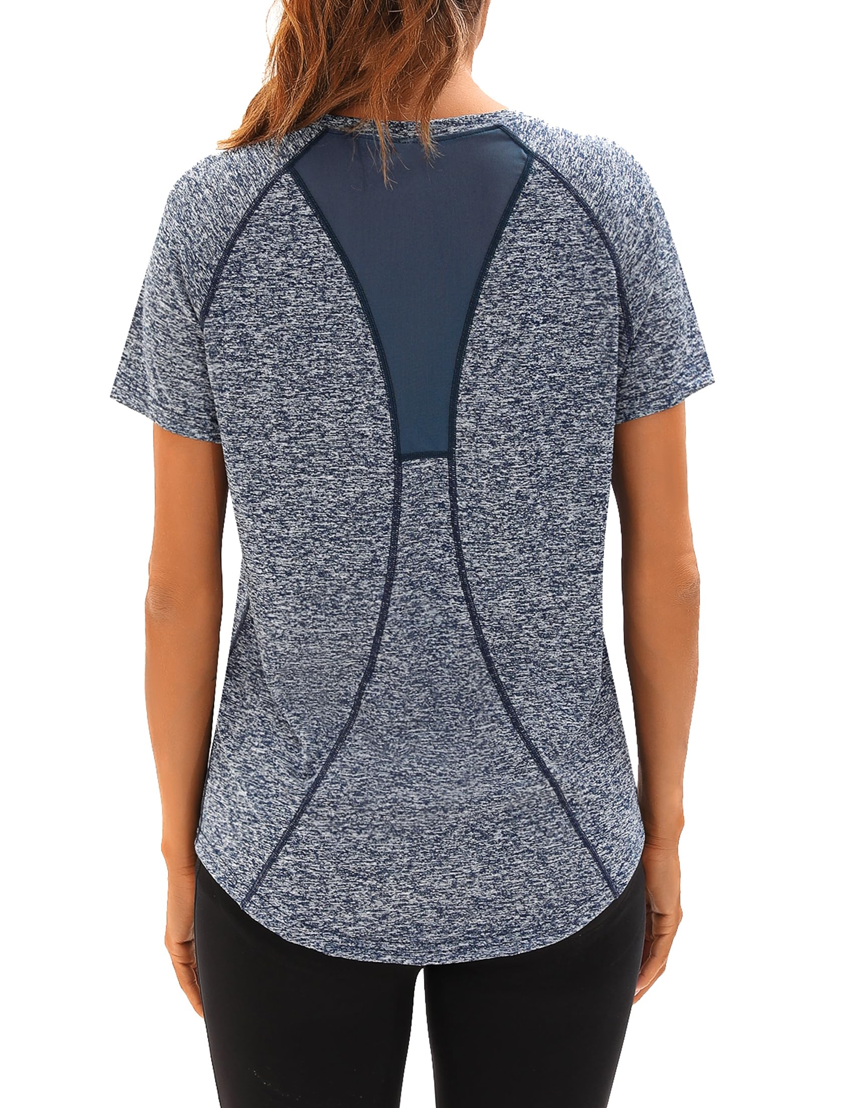 Wayleb UV Sportshirt Damen Kurzarm V-Ausschnitt Sommer Sport T-Shirts Leichtes Atmungsaktiv Back Mesh Laufshirt Fitness Gym Oberteile Frauen Longshirt Yoga Top S-XXL