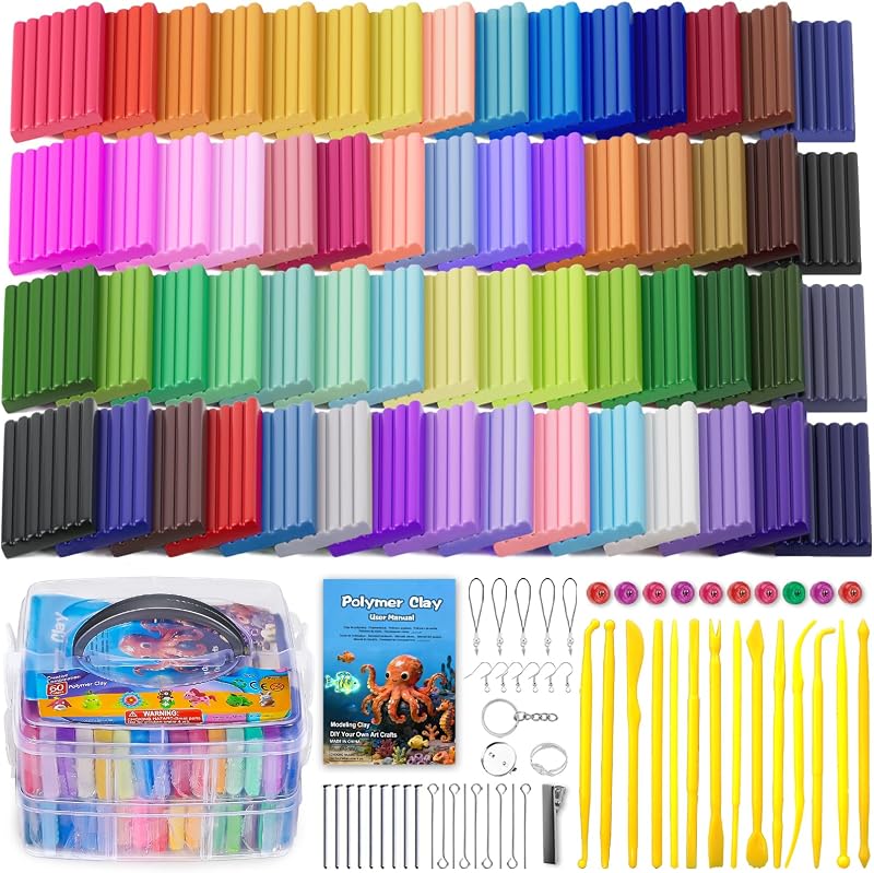 Arcilla polimérica Ixiaoyoo de 60 colores, arcilla para modelar DIY para hornear en horno para niños | Juguetes de arcilla modelo fáciles de moldear, no pegajosos con herramientas para esculpir, suministros de arte para proyectos escolares, decoración del hogar, regalo para artistas