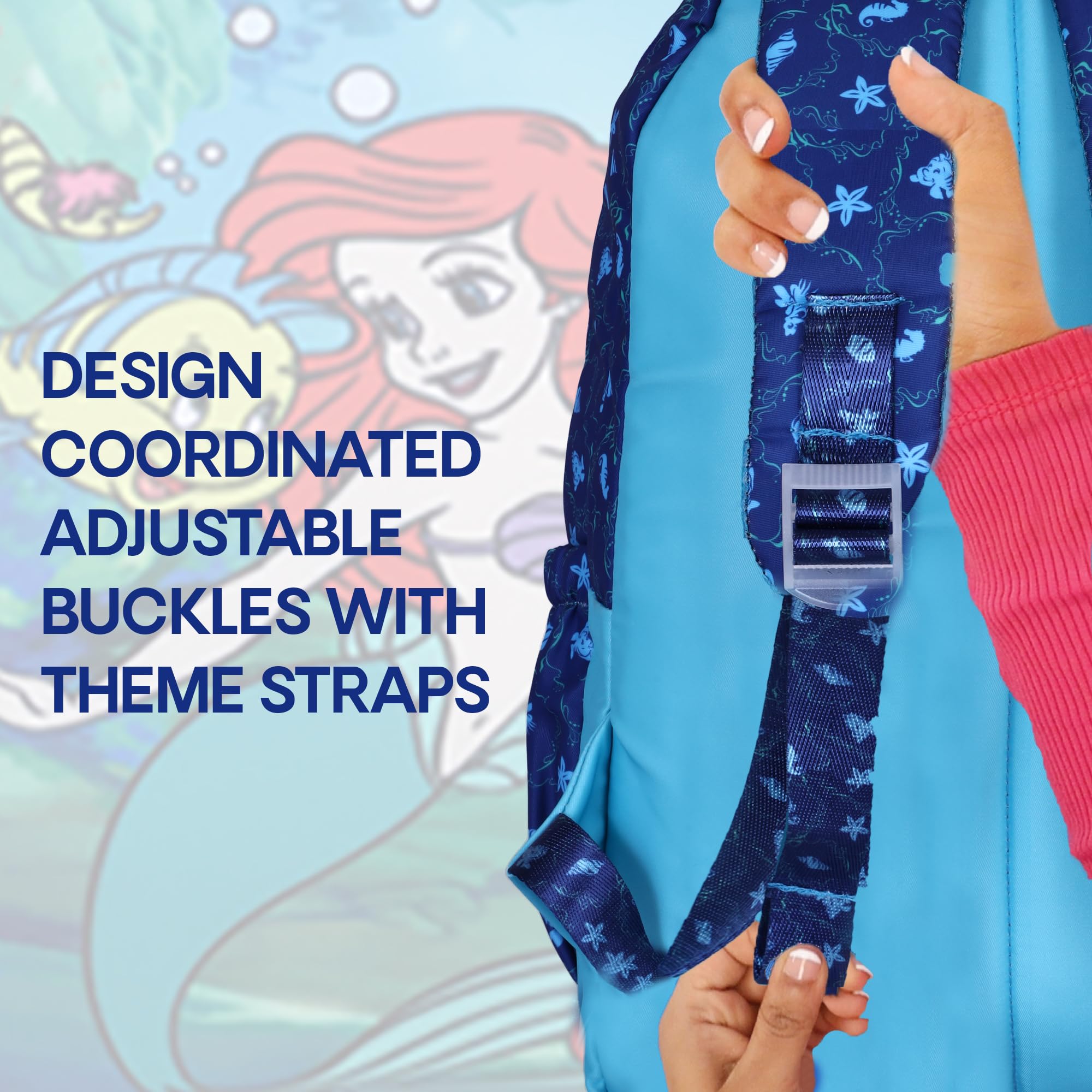 Disney School Bags for Girls|Mermaid 7 Bag (Spring 2024 Collection)|Water Resistant Bag for Kid Bag|School Bag for Kids|16 Inch Bag|35L Huge Bag|Tuition Bag|Gift for Girl|Blue 1