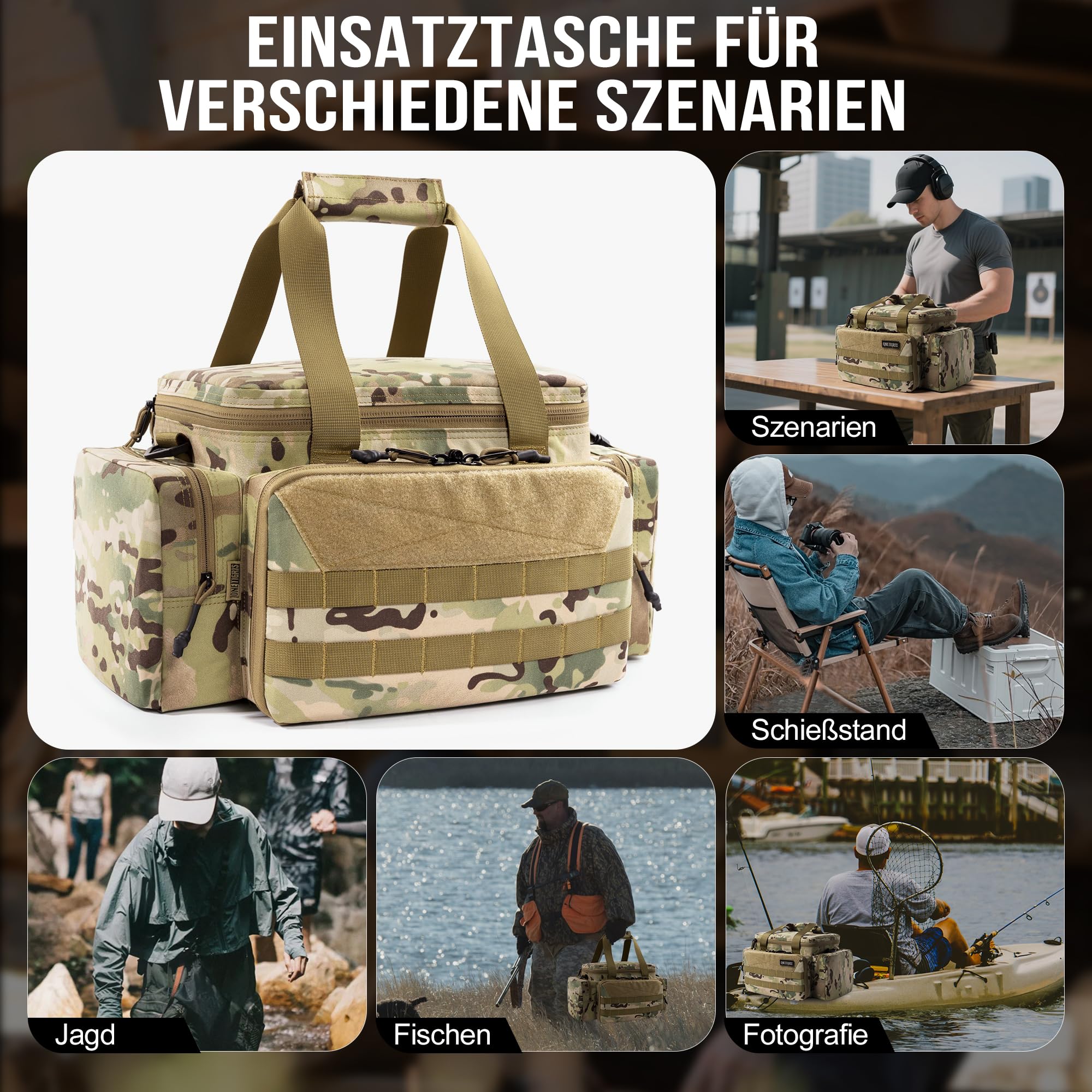 OneTigris Range Bag, Einsatztasche Polizei Tasche Taktisch Waffentasche für Jagd Schießstand Angeln Wandern Outdoor