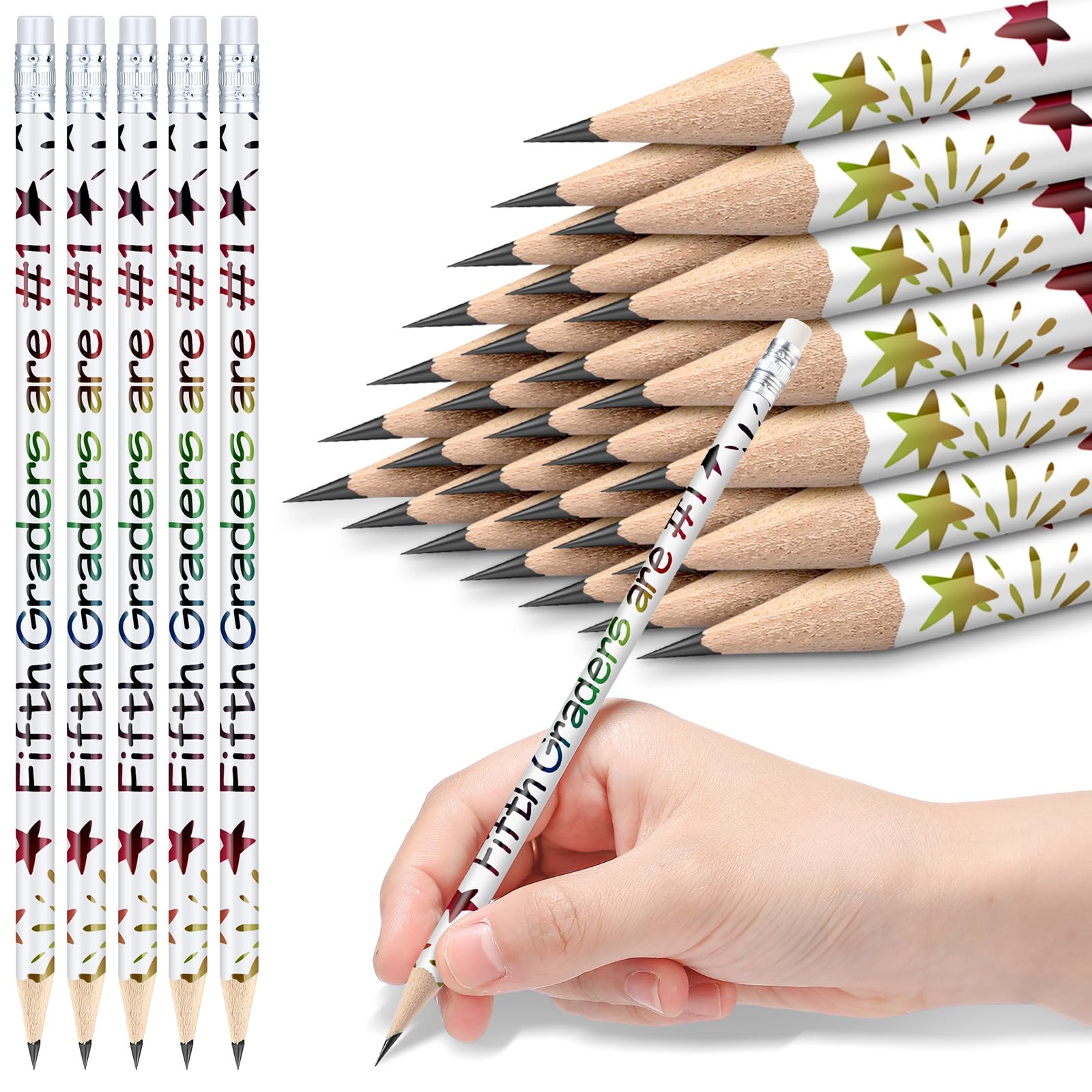 Tenceur 24 Pcs 5th Graders Pencils Motivational Pencils with Erasers with Back to School Supplies for Kids Student Teacher Classroom Reward