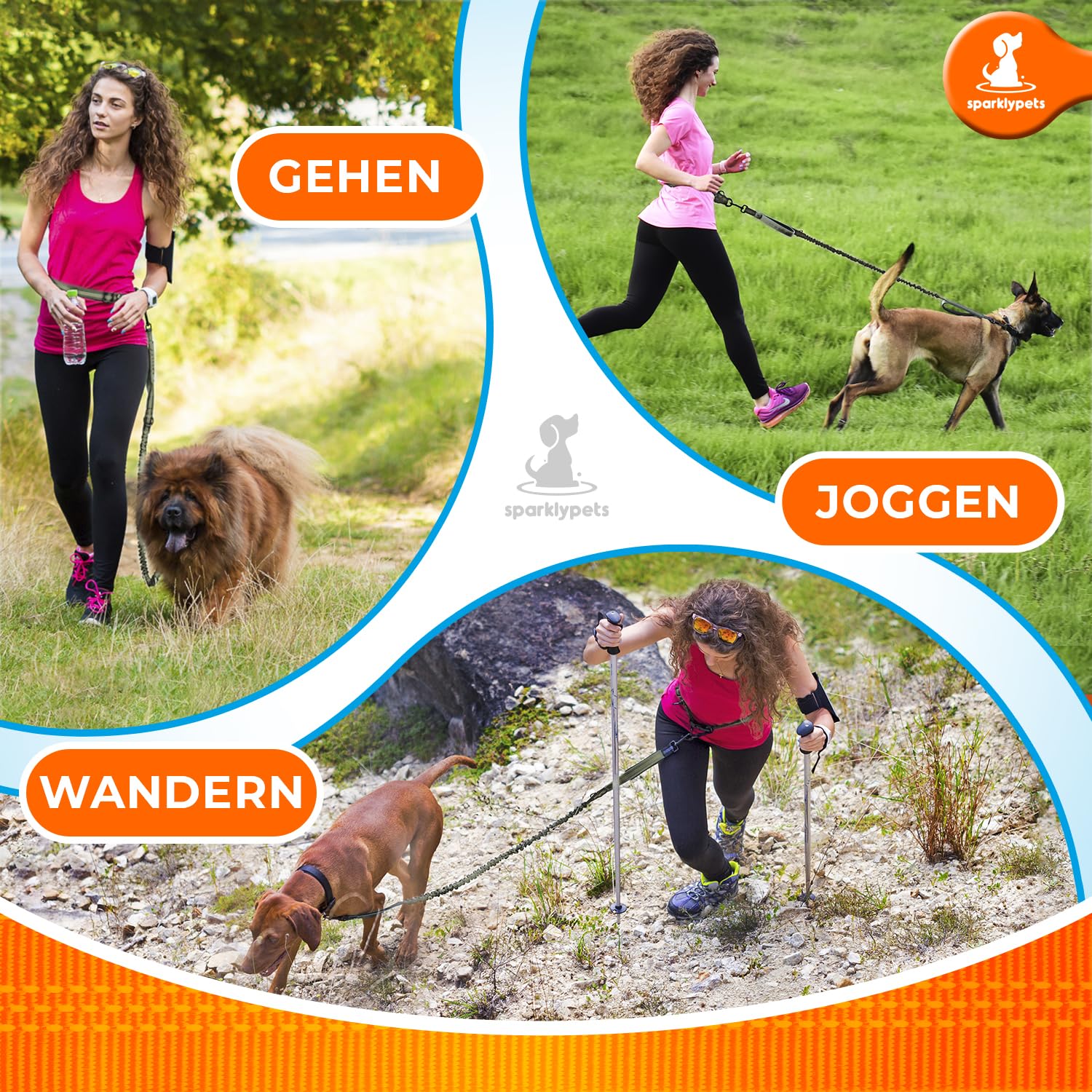 Joggingleine für Hunde zum Laufen, Joggen, Wandern | 2 in 1 Joggingleine und Normale Hundeleine für Große und Mittelgroße Hunde mit Doppelgriff | Bauchgurt Hundeleine