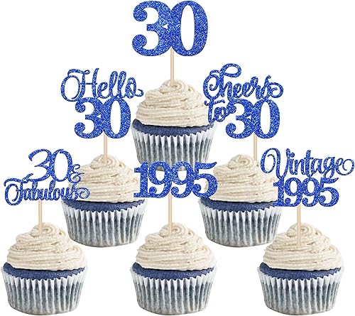 Rsstarxi Paquete de 24 adornos para cupcakes de 30 cumpleaños con purpurina de treinta y 30 fabulosos palillos vintage de 1994 para cupcakes,