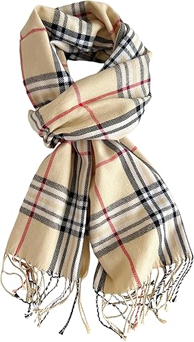 Bufanda clásica con borlas para mujer, súper suave, sensación de cachemira clásica, para otoño e invierno, bufandas de tartán cálido y grueso