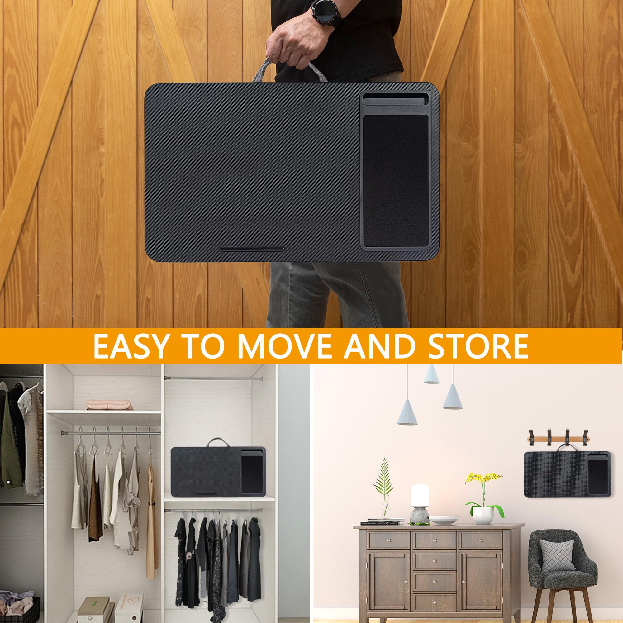 Bureau portable pour ordinateur portable avec coussin - Convient aux ordinateurs portables jusqu'à 17", avec fente pour tablette et téléphone, tapis de souris, idéal pour la maison et le bureau