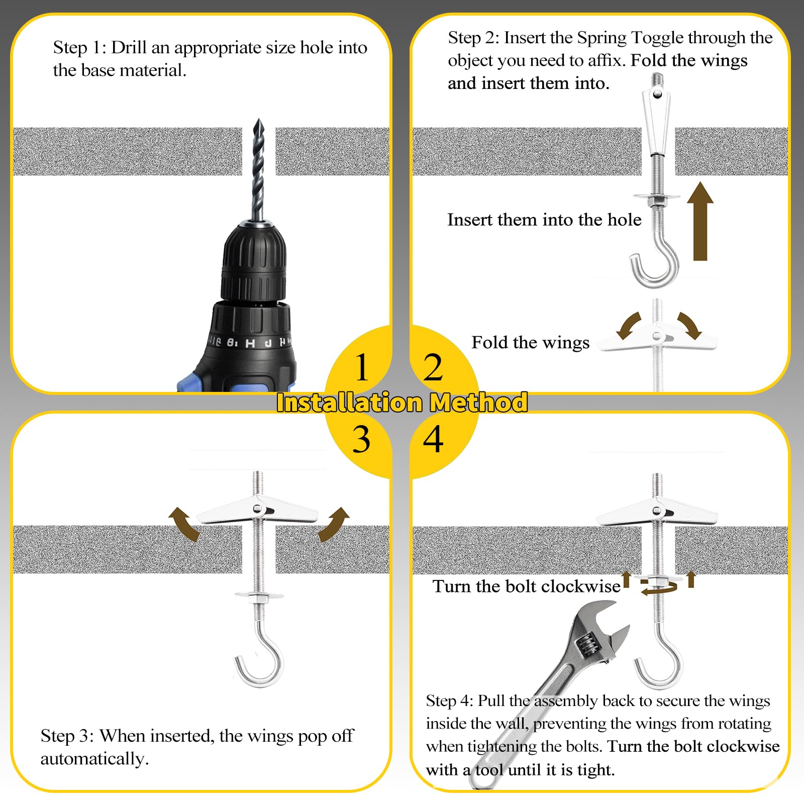 Heavy Duty Toggle Bolts - Secure Wall Hanging -4