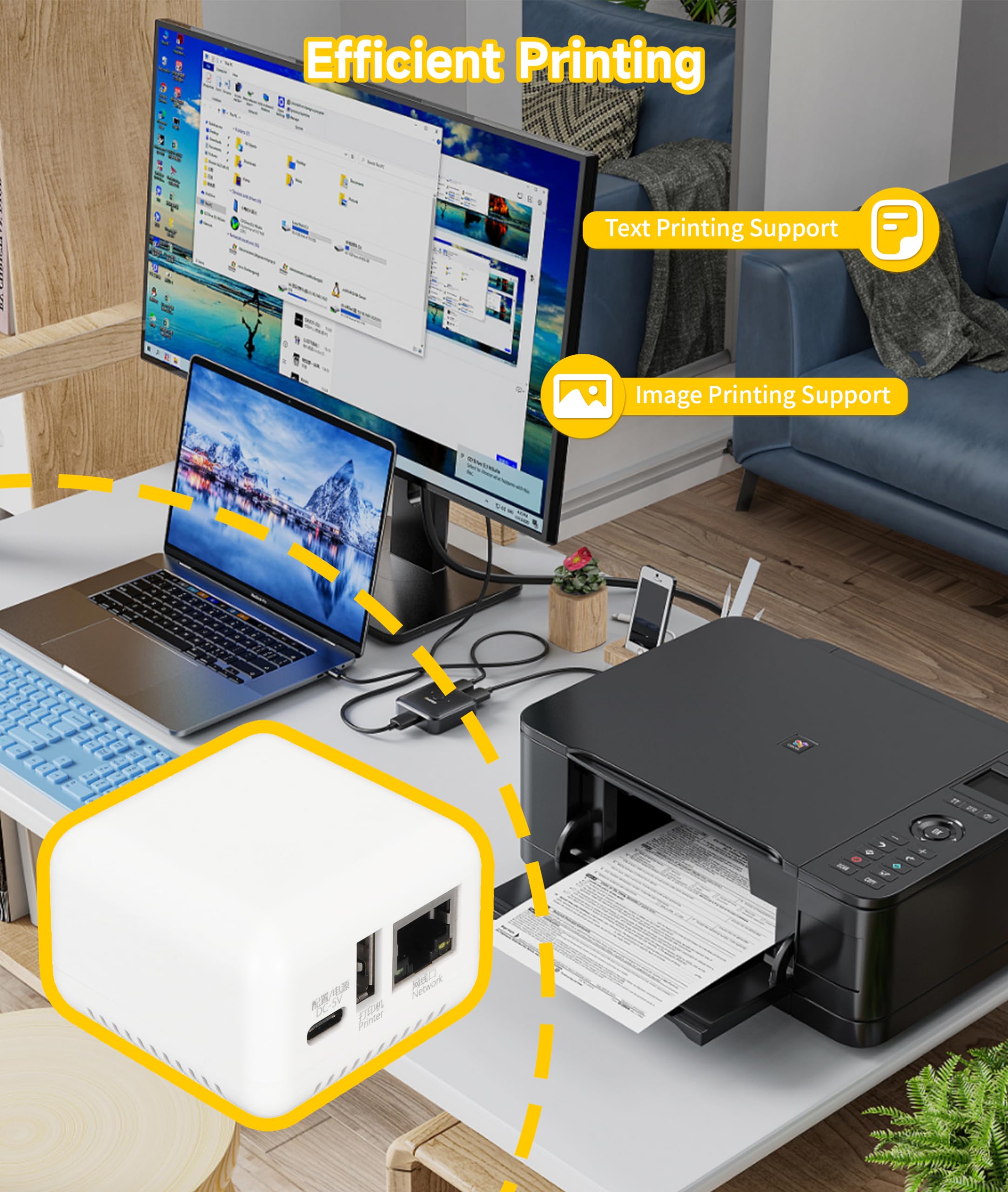 Gugxiom Server di Stampa USB, Server di Stampa LAN Condivisibile, Server di Stampa USB 2.0 per Windows XP per Android per Linux 3.4 per iOS, Massimo 256 GB (Scheda di Memoria