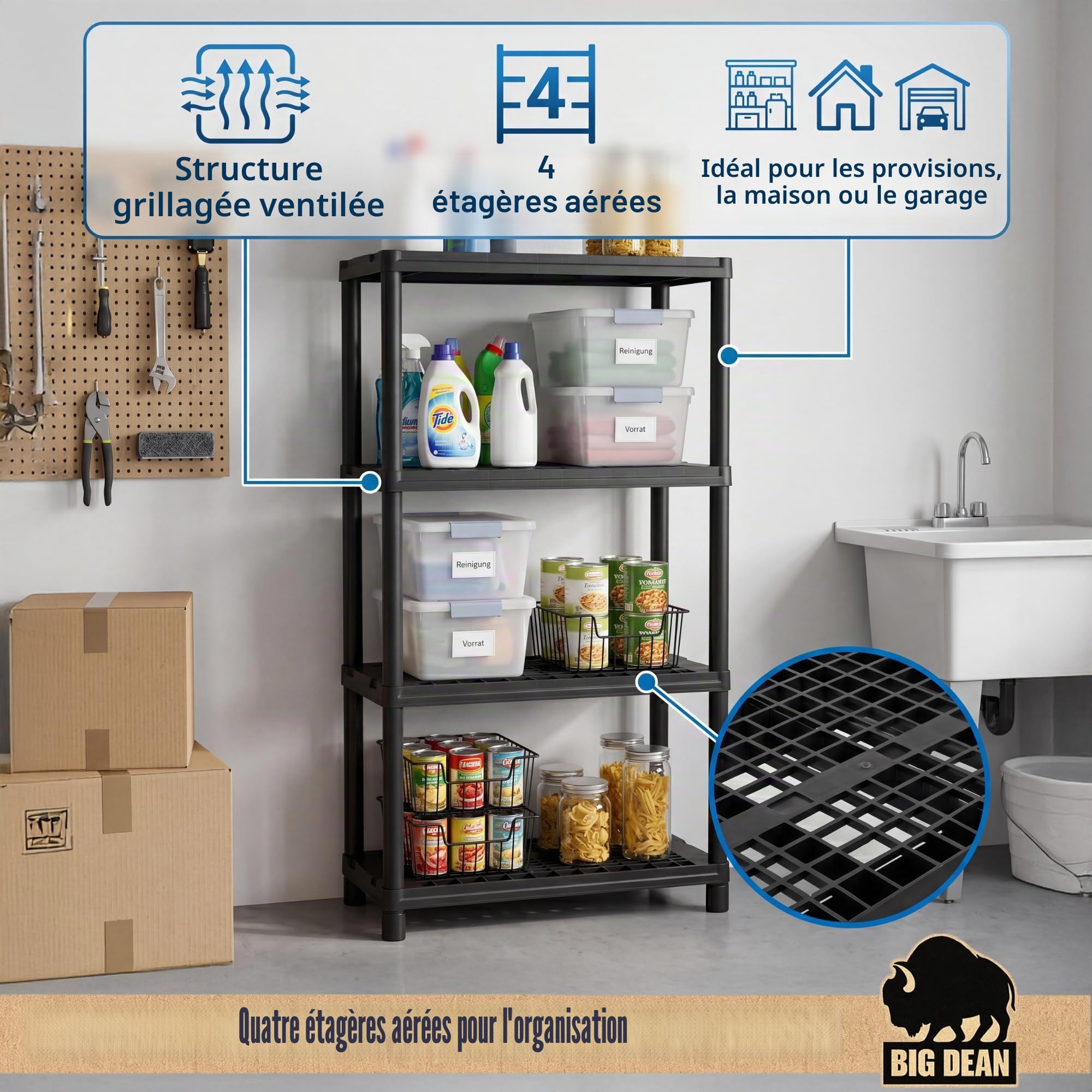 BigDean Lot de 1 étagères pour Charges Lourdes - Étagère de Rangement - 131 x 58 x 30 cm - Charge maximale : Environ 120 kg - 4 étagères