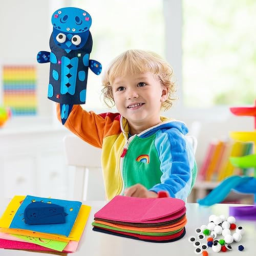 Vista 26 de WATINC Kit de 6 piezas de fabricación de marionetas de mano, calcetines de fieltro para manualidades, juguetes creativos de bricolaje para hacer tus