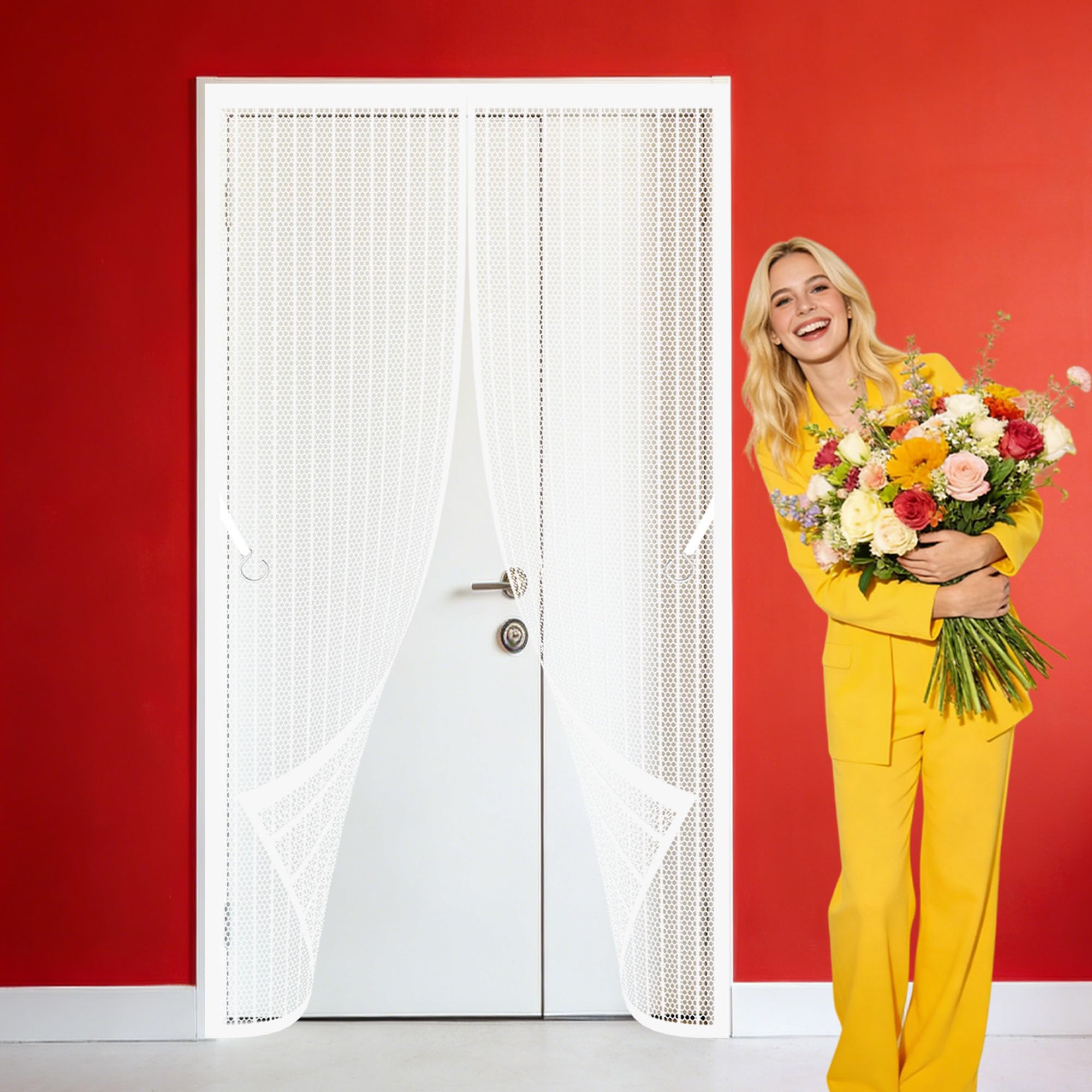 Moustiquaire porte ajustable magnétique blanche pour salon et chambre
