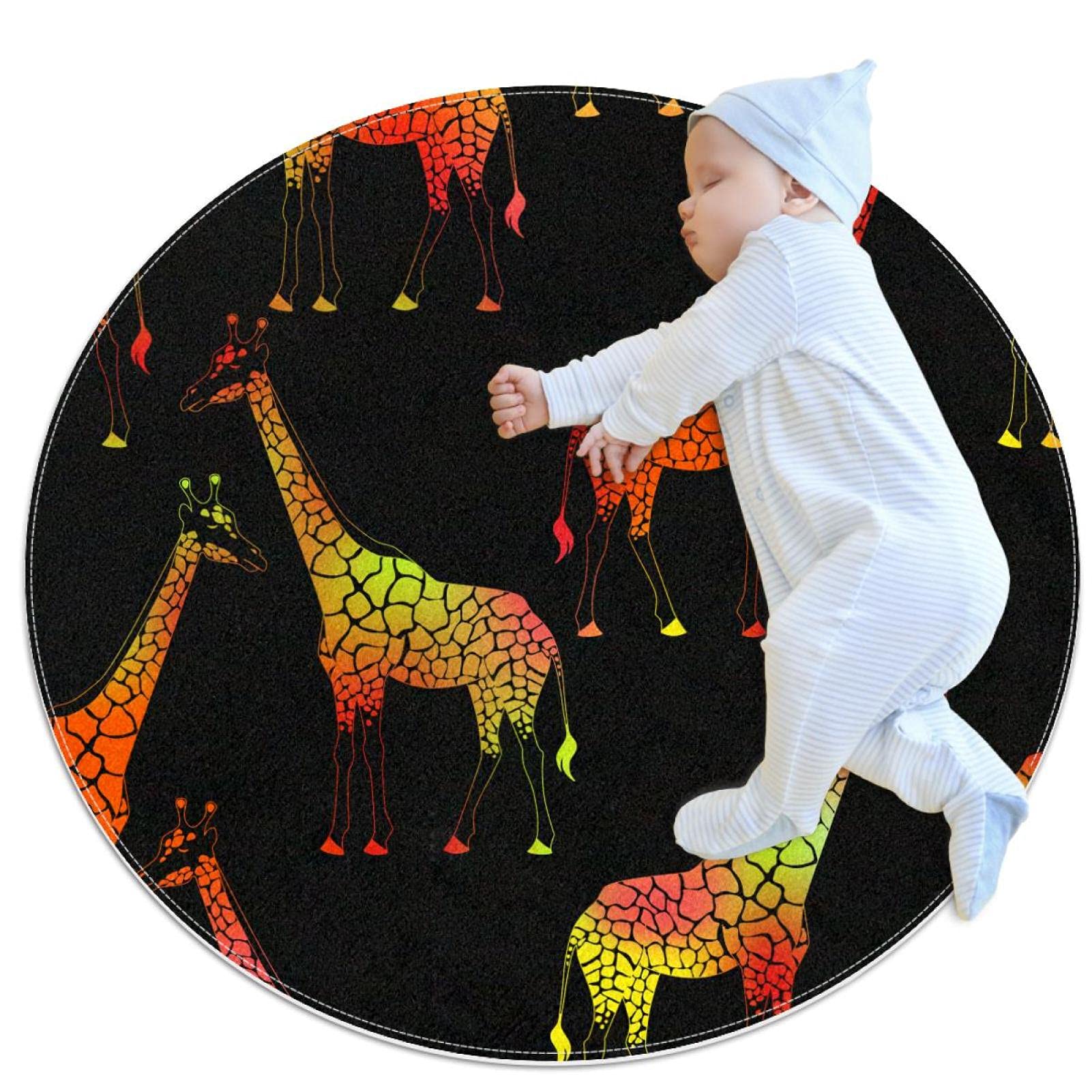 Tapis de salle de bain rond 1m girafe jaune orange chambre canapé tapis