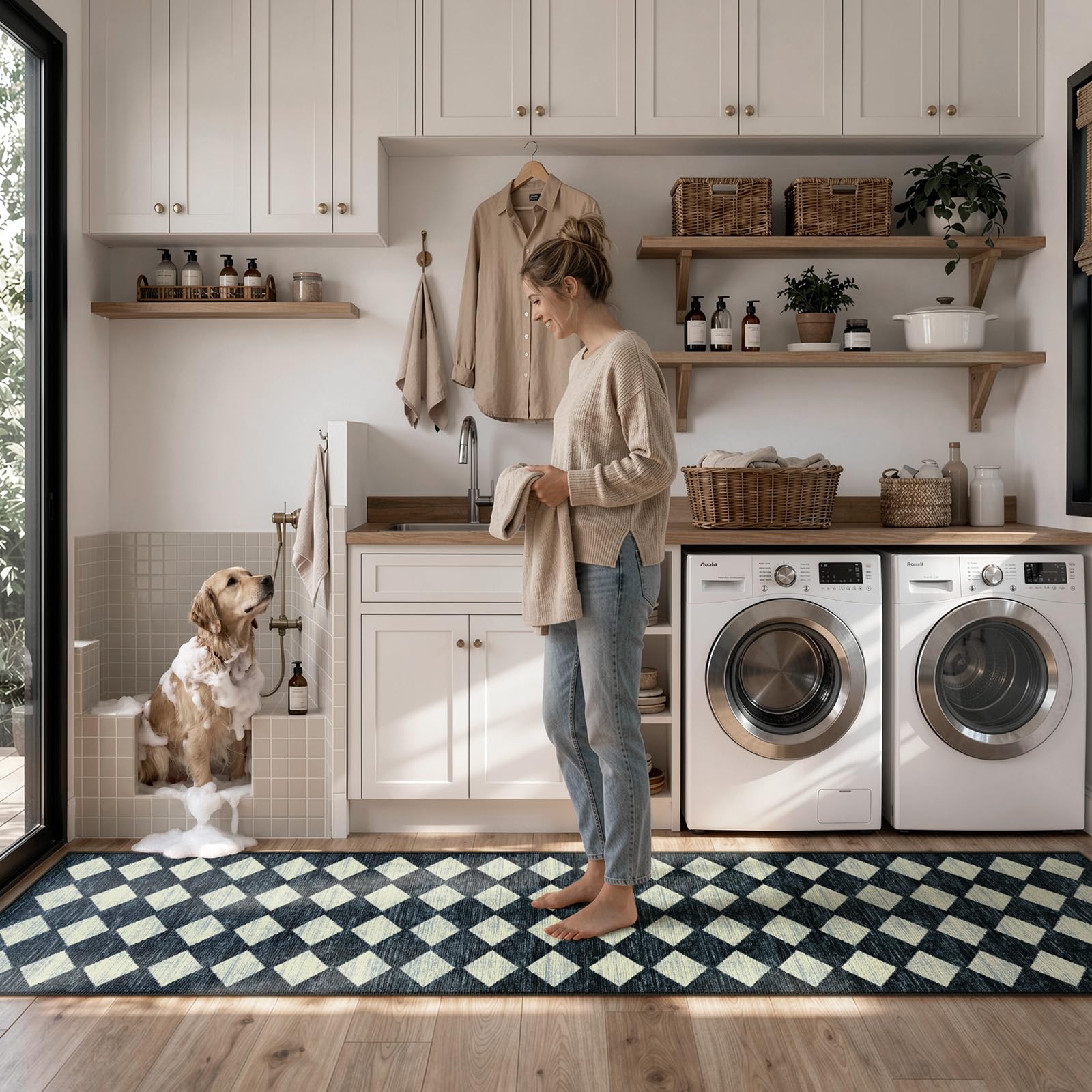 Lahome Alfombra de Pasillo marroquí de 2 x 8 pies, Color Negro, con Respaldo de Goma, Antideslizante, Lavable, para Interiores, para cámper, Entrada, baño, Suelo de Madera Dura