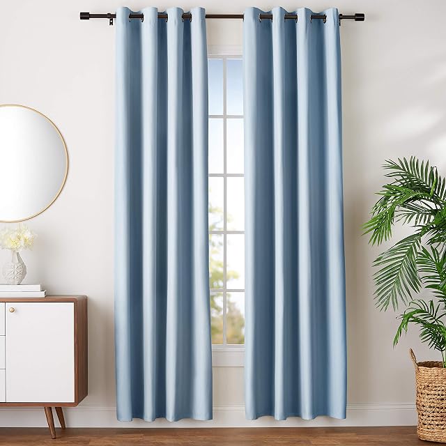 Amazon Basics Room Darkening Blackout Window Curtains with Grommets - 42" x 96", Light Blue, 2 Panels
