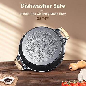 GiPP 5.6L Stockpot, 32cm Shallow Non-Stick Stock Pot - Induction Cooking Pot with Glass Lid - Induction Base Aluminum Saucepan Casserole Pot with Heat Resistant Handles