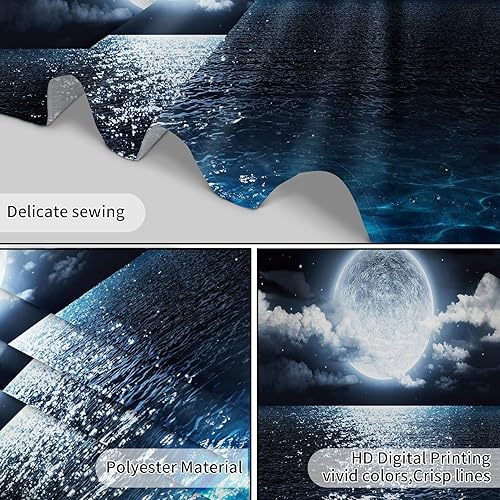 Miniatura 8 de LB Tapiz de cielo nocturno y océano, tapiz de luna llena sobre el agua, tapiz para colgar en la pared, tapiz de fantasía mágica de acuarela 3D, arte