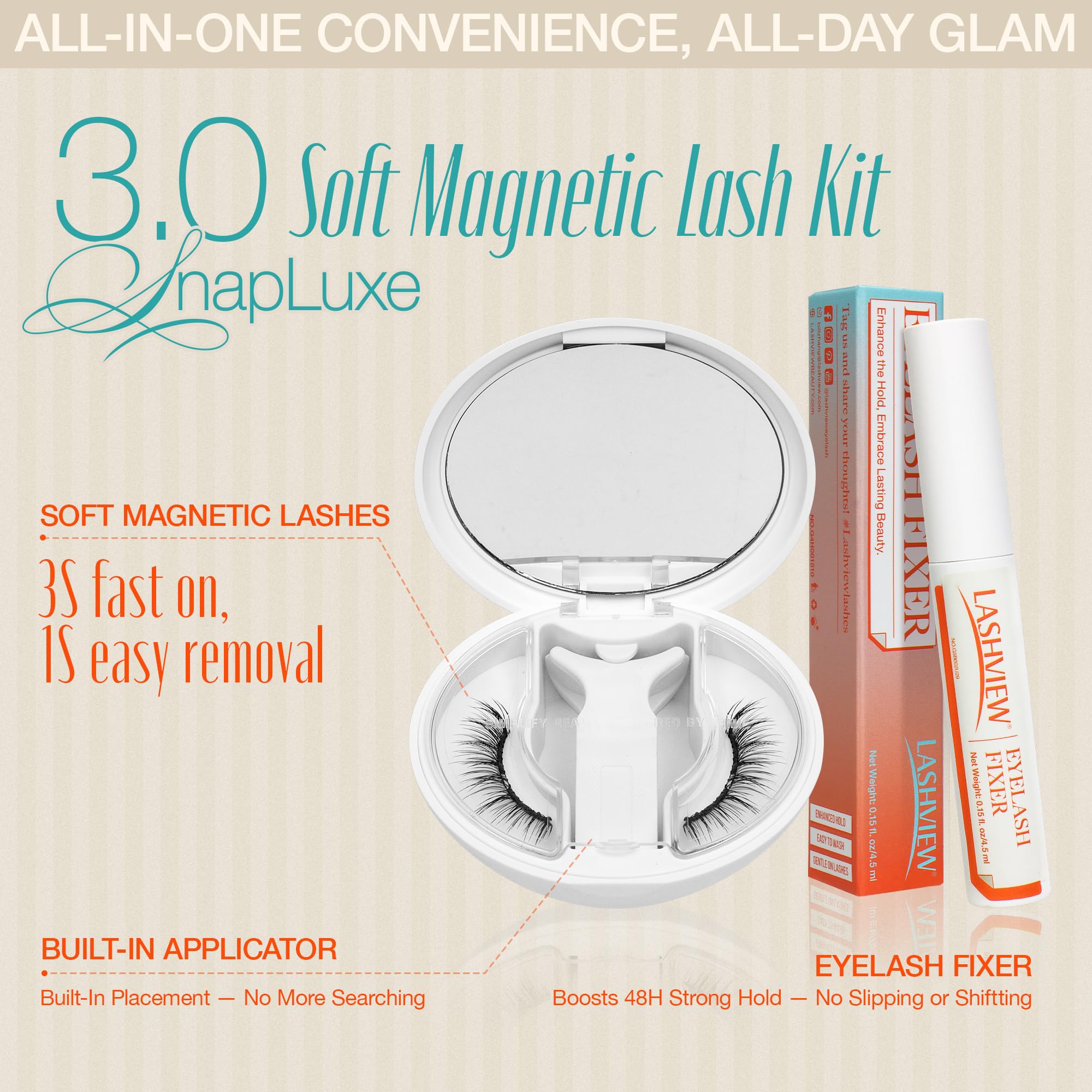 LASHVIEW Magnetische Wimpern mit Applikator, weiche magnetische Wimpern, natürlicher Look, bequem und sicher, einfach anzubringen, wiederverwendbar (XYT01)
