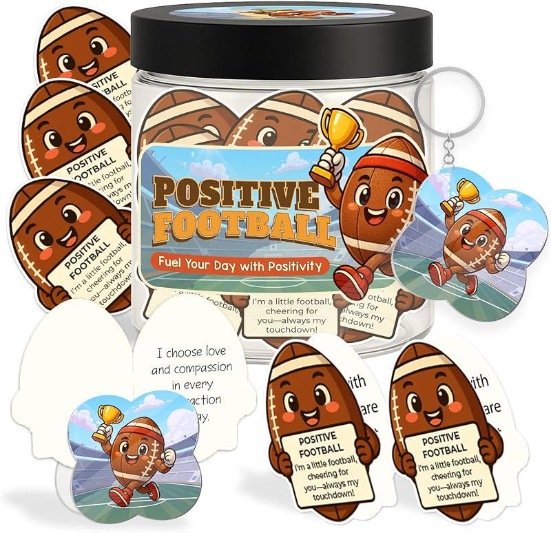 Pote de cartões com frases positivas FRAGAMORY Football Positive, 60 unidades, com suporte e chaveiro
