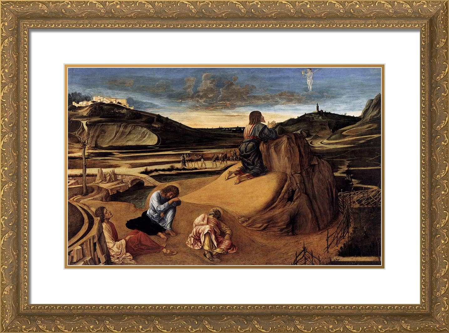 ArtDirect Bellini, Giovanni 24x18 Gold Ornate Framed Art Print with Double Matting Titled: The Agony in the Garden