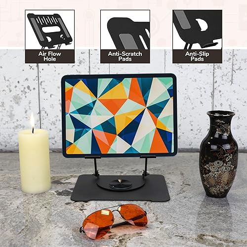 Vista 29 de BambooMN Soporte universal de bambú para libros de cocina, lectura, teléfono celular, arte, partituras, tableta, portátil y plegable con inclinación