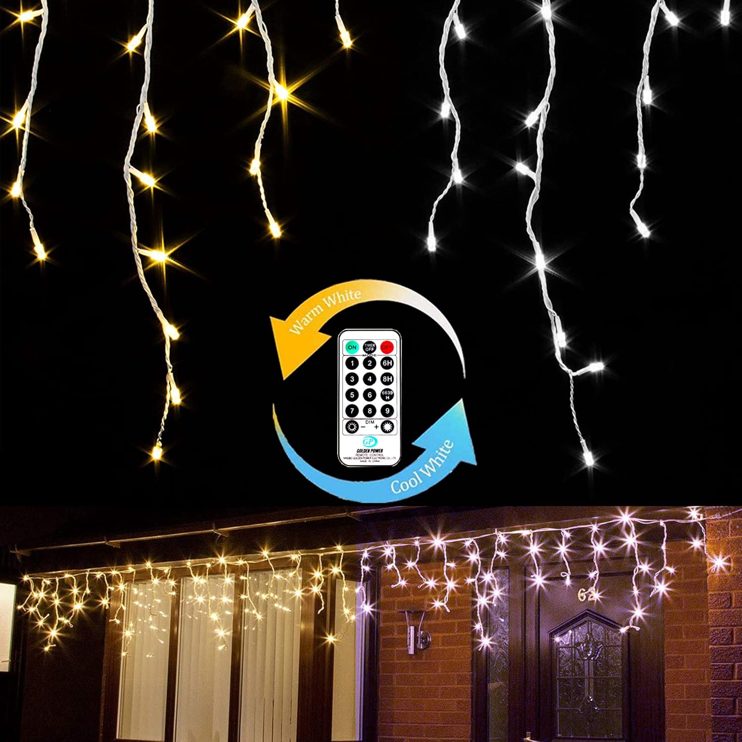 Featured Product Icicle Lights,600 LEDs 49.2Ft String Lights 9 Modes Brightness Adjustment with Remote 3 Timing Options Two Color Changing for Christmas Birthday Wedding Party Decorations(Warm White & Cool White)…